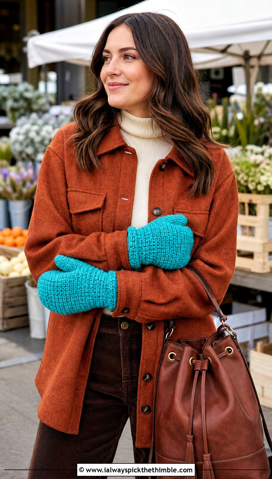 Moss Stitch Crochet Mittens With Shacket And Corduroy Pants - 25 crochet mittens outfit ideas