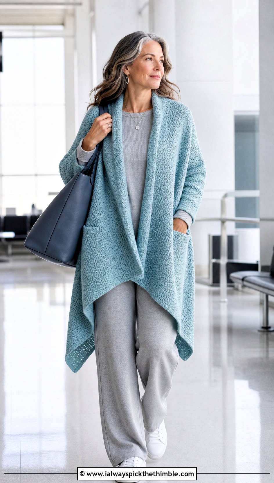 Moss Stitch Crochet Pocket Wrap With Knit Travel Set - 15 Crochet Shawls And Wraps With Pockets outfit ideas