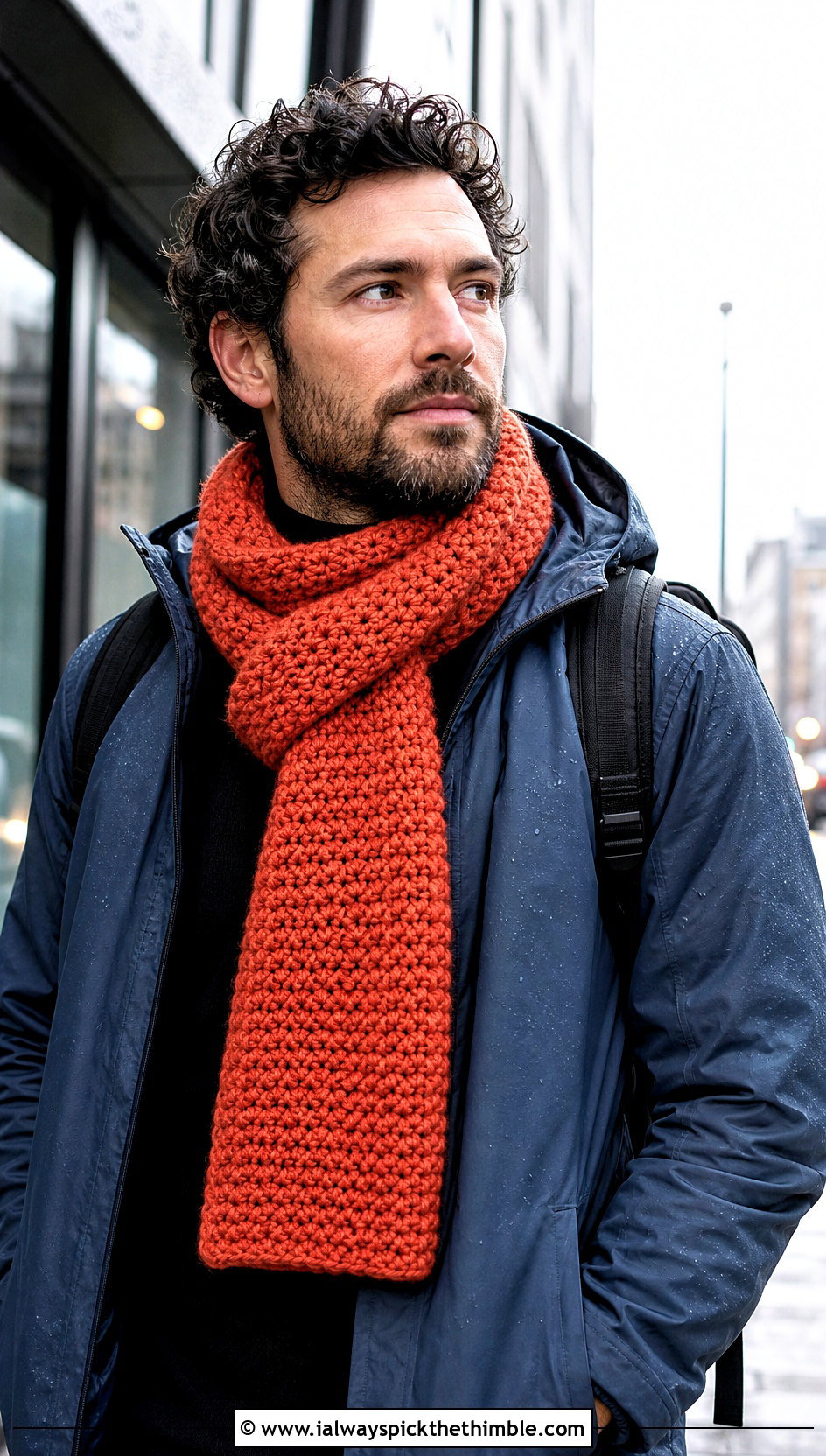 Moss Stitch Crochet Scarf With Technical Shell - 25 crochet scarf for men outfit ideas