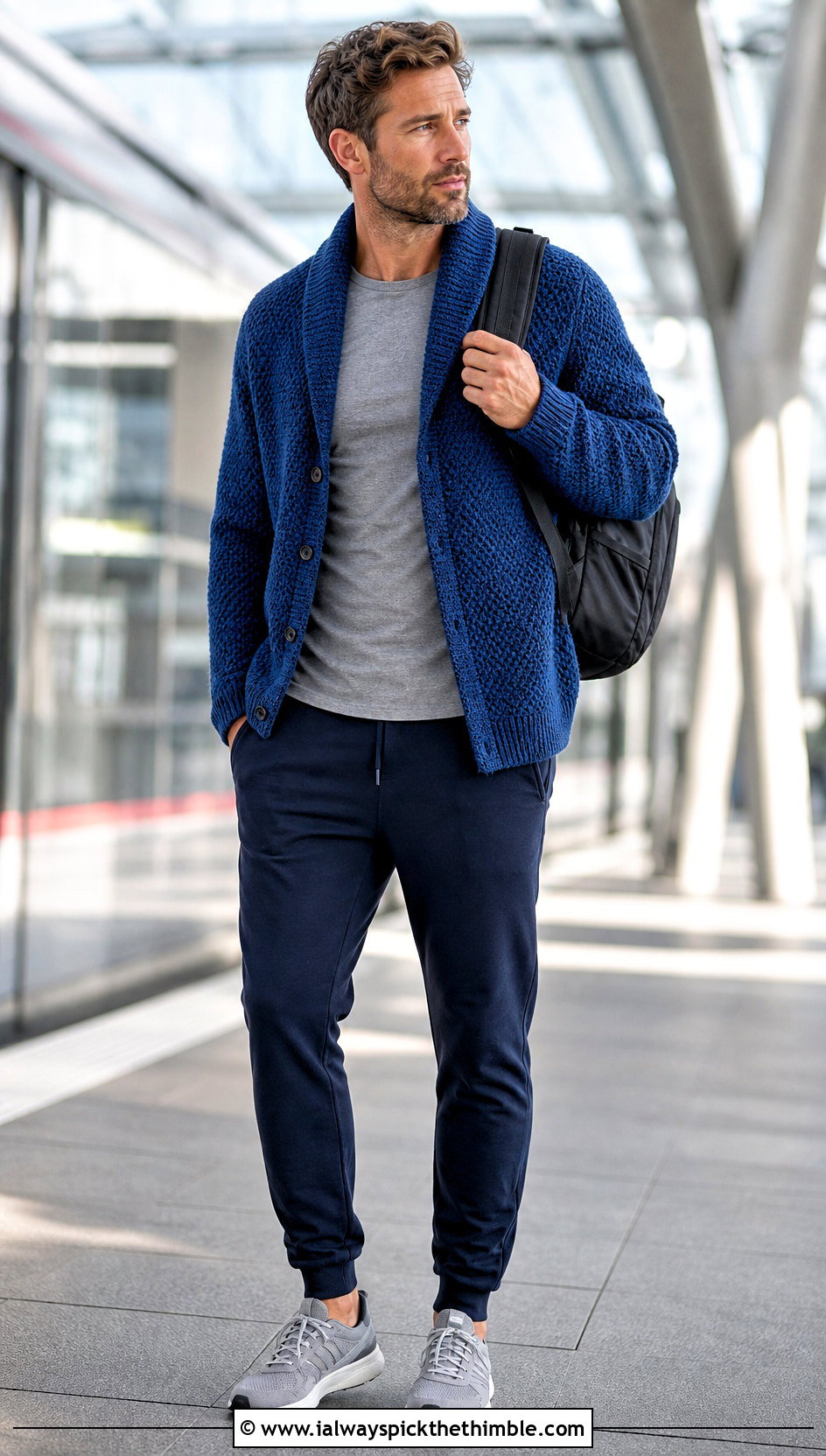 Moss Stitch Crochet Shawl Collar Cardigan With Joggers - 20 Mens Crochet Shawl Collar Cardigan outfit ideas