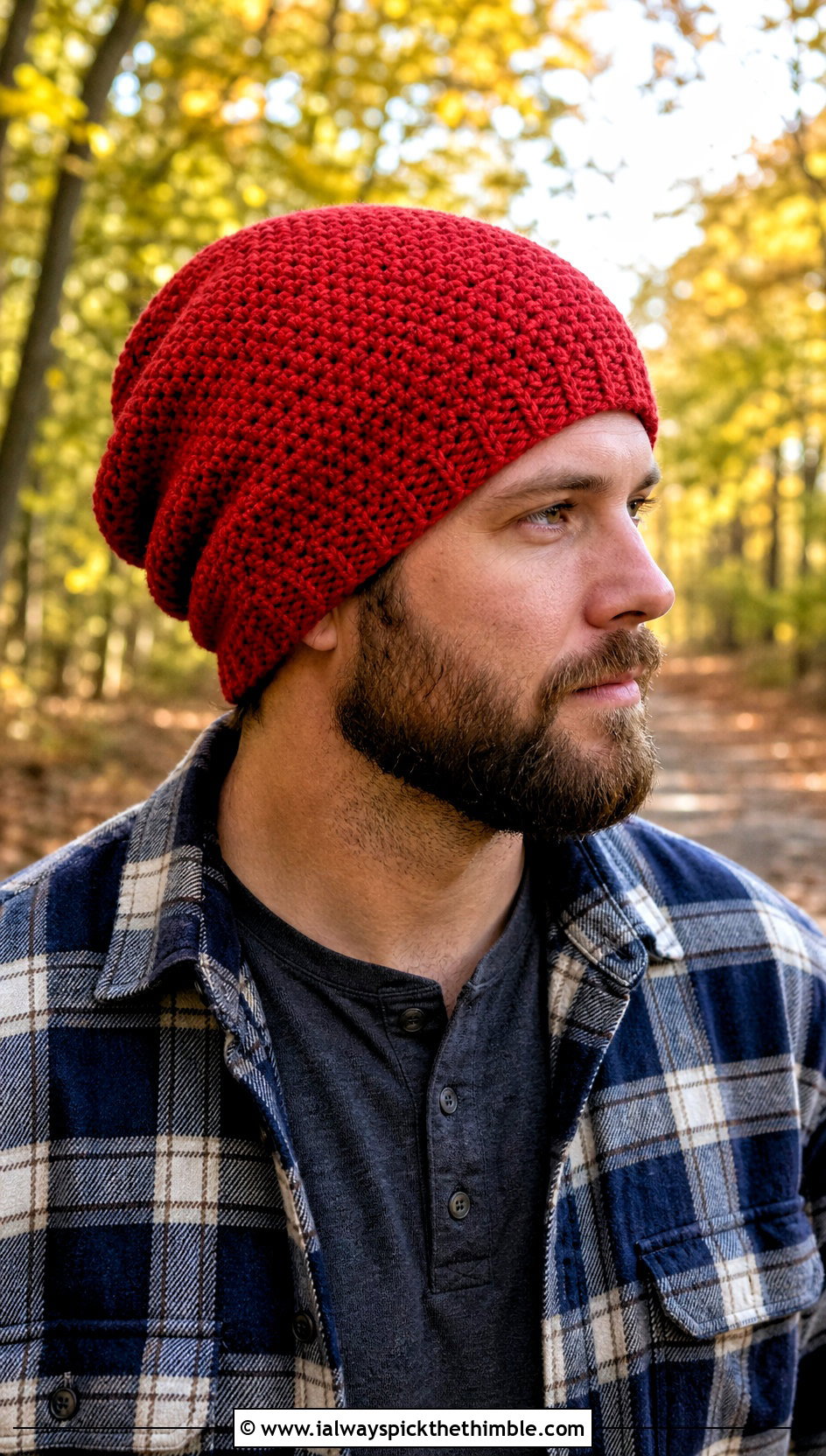 Moss Stitch Crochet Slouchy Beanie With Flannel Overshirt - 25 Crochet Slouchy Hat Mens Slouch Beanie outfit ideas
