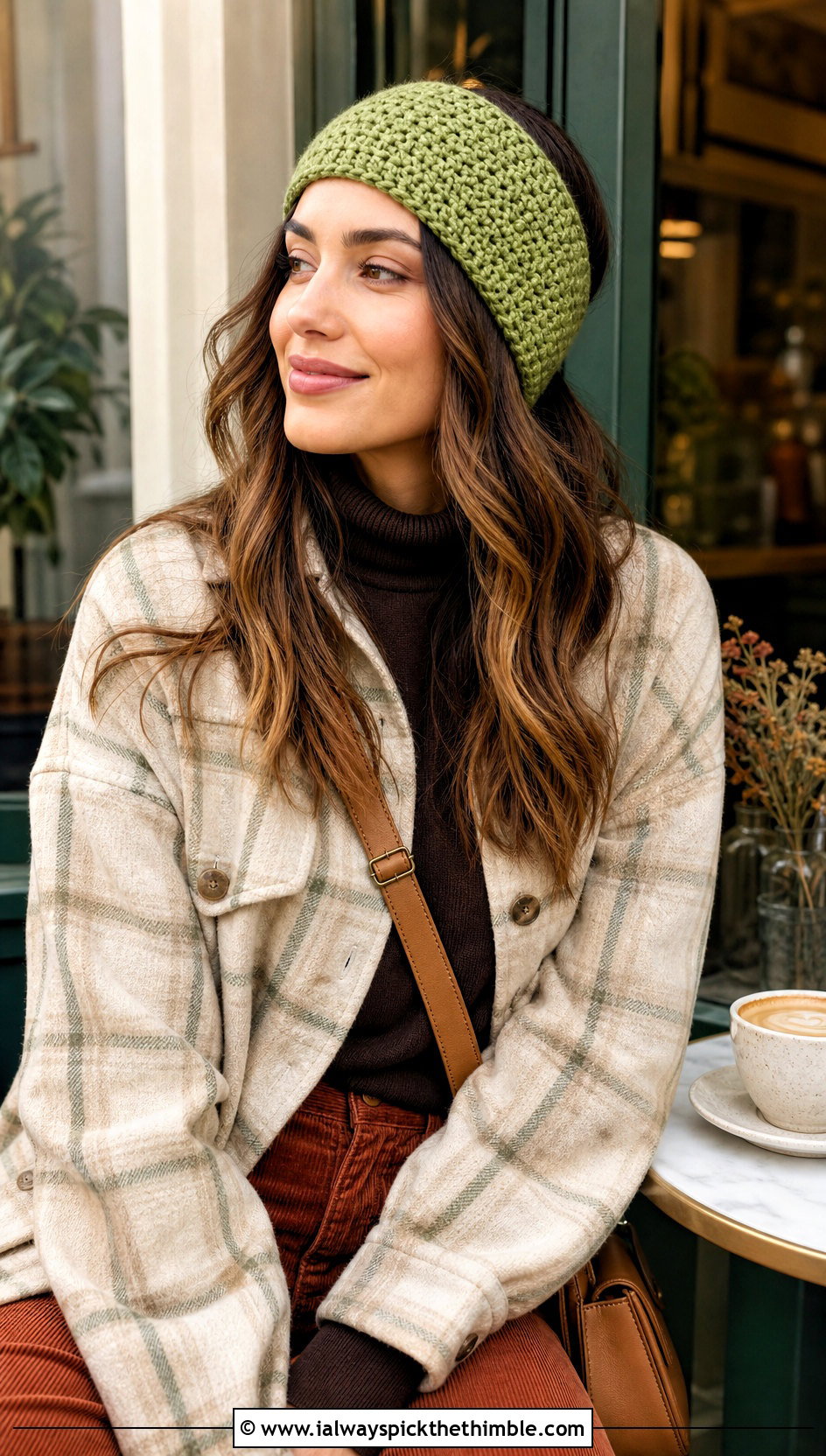 Moss Stitch Crochet Winter Headband With Shacket - 15 crochet winter head band outfit ideas