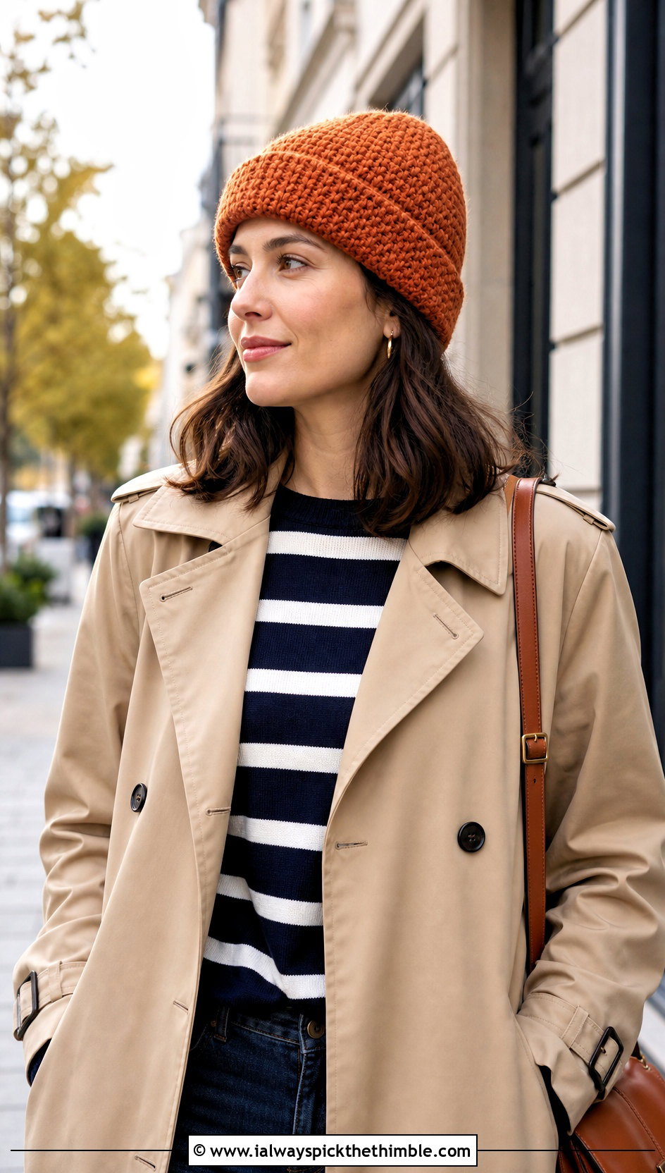 Moss Stitch Fold Up Brim Crochet Hat With Trench Coat - 15 Crochet Hat With Fold Up Brim outfit ideas