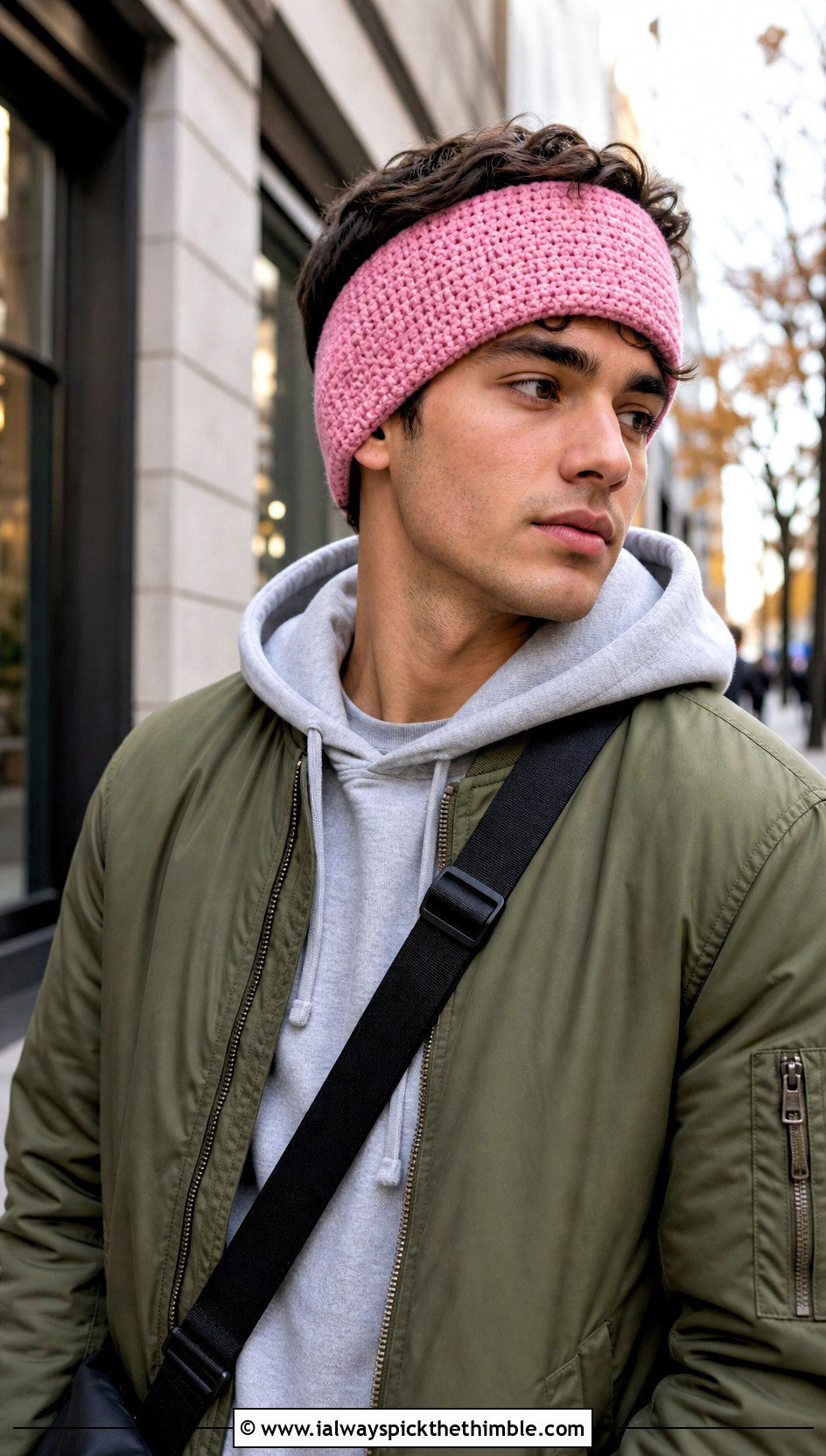Moss Stitch Mens Crochet Ear Warmer With Bomber Jacket - 15 mens crochet ear warmer outfit ideas
