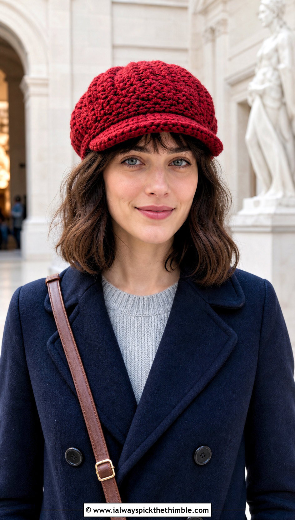Moss Stitch Newsboy Cap With Peacoat - 20 Crochet Moss Stitch Hat outfit ideas