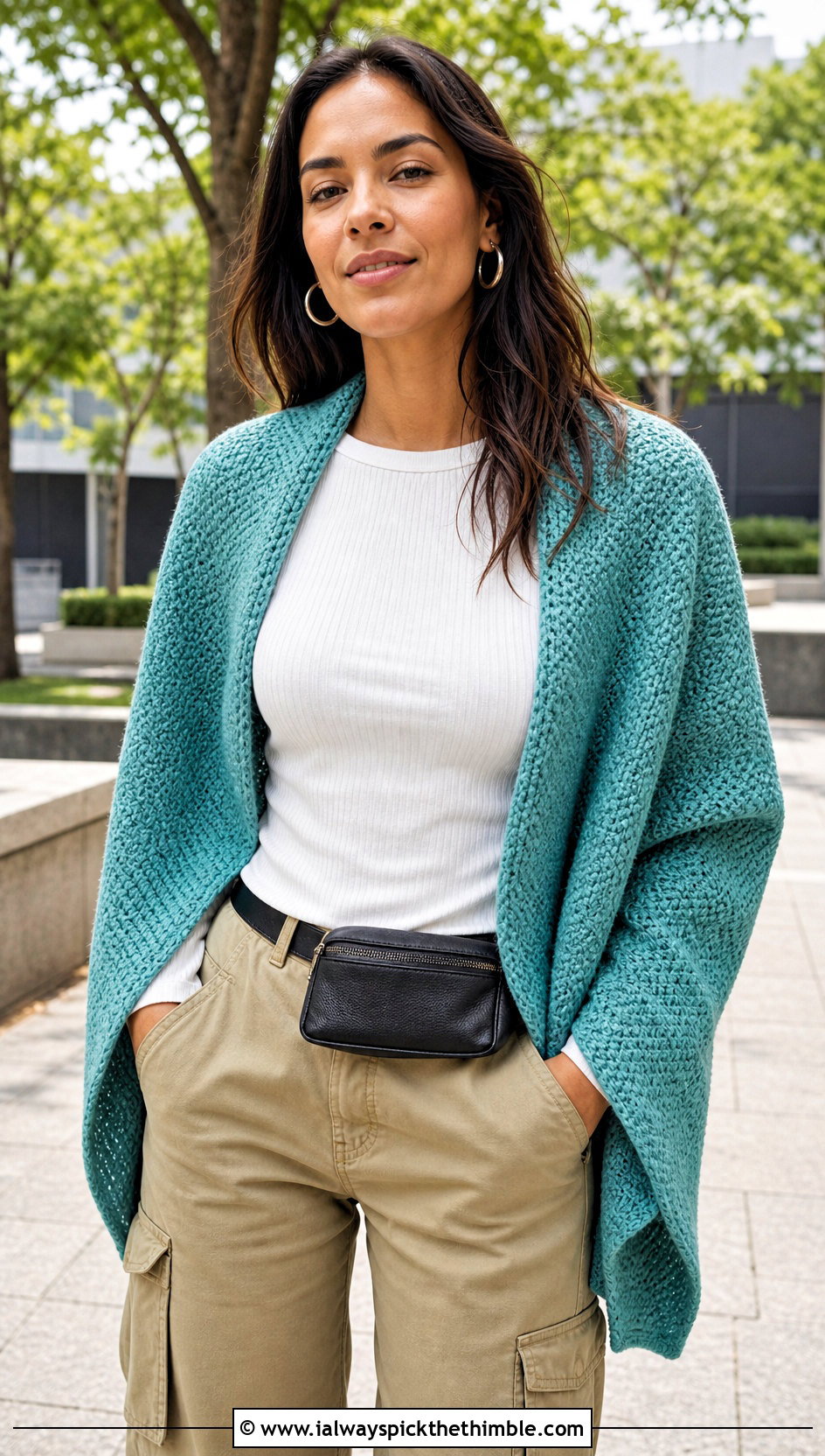 Moss Stitch Prayer Shawl With Utility Pants - 25 easy crochet prayer shawls outfit ideas