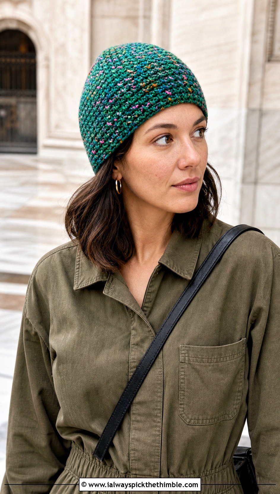 Moss Stitch Scrap Crochet Beanie With Utility Jumpsuit And Sneakers - 25 crochet scrap beanie outfit ideas