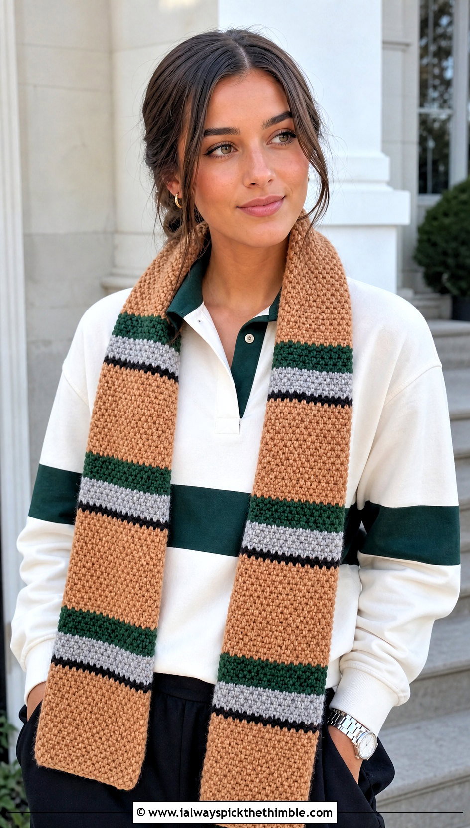 Moss Stitch Slytherin Crochet Scarf With Rugby Shirt - 20 slytherin crochet scarf outfit ideas