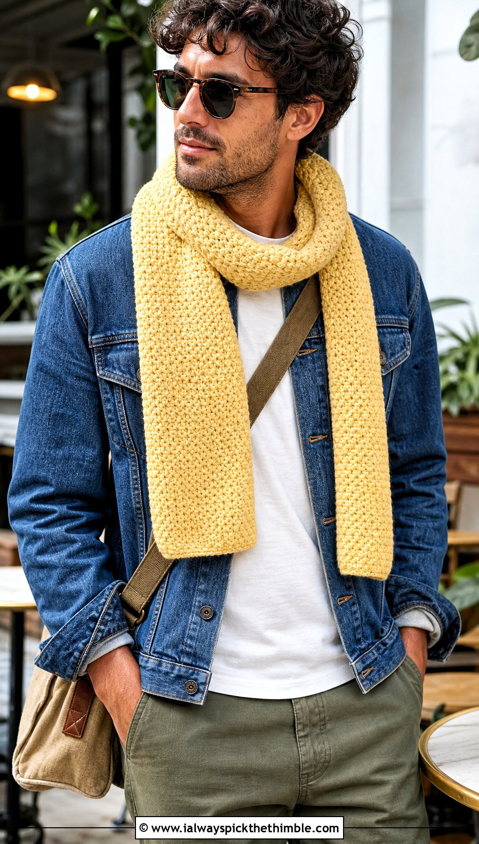 Moss Stitch Tweed Crochet Scarf With Denim Jacket - 15 Tweed Men's Crochet Scarf outfit ideas