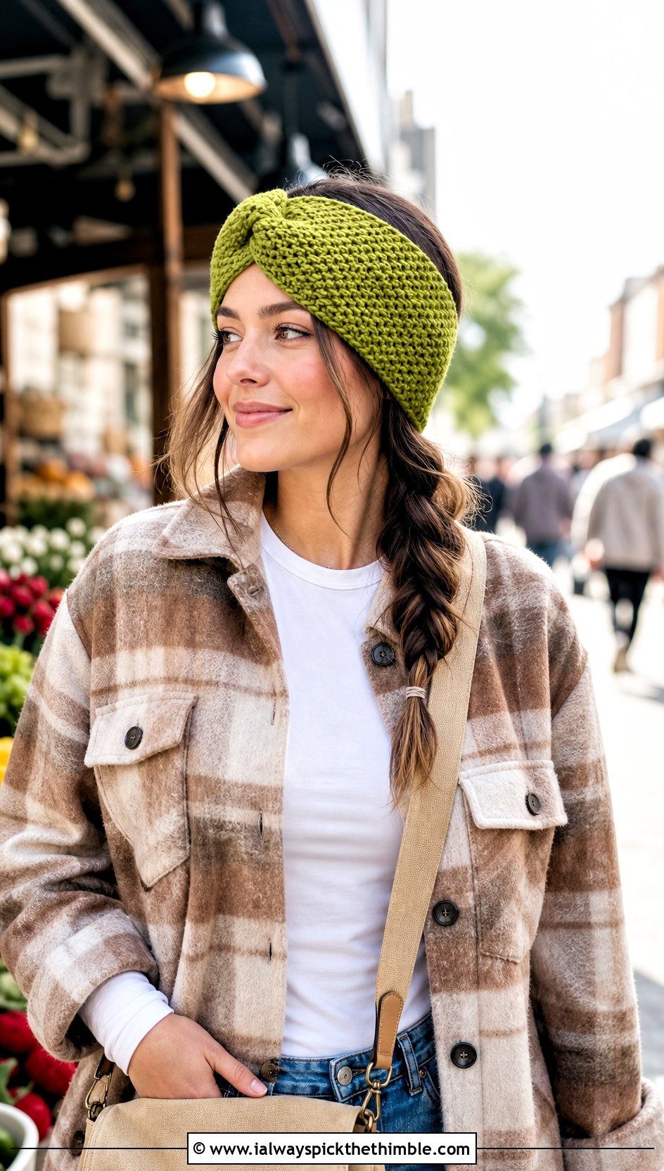 Moss Stitch Twist Ear Warmer With Shacket And Cargo Pants - 20 Crochet Twist Ear Warmer outfit ideas