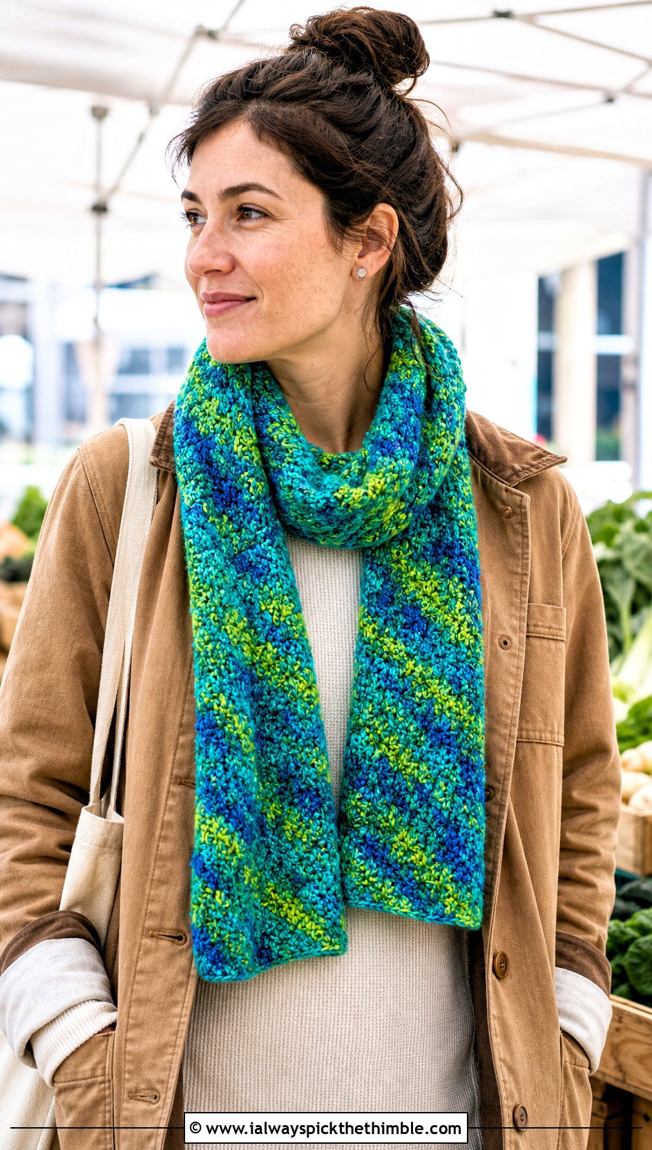 Moss Stitch Variegated Crochet Scarf With Chore Jacket - 20 Variegated Yarn Crochet Scarf outfit ideas