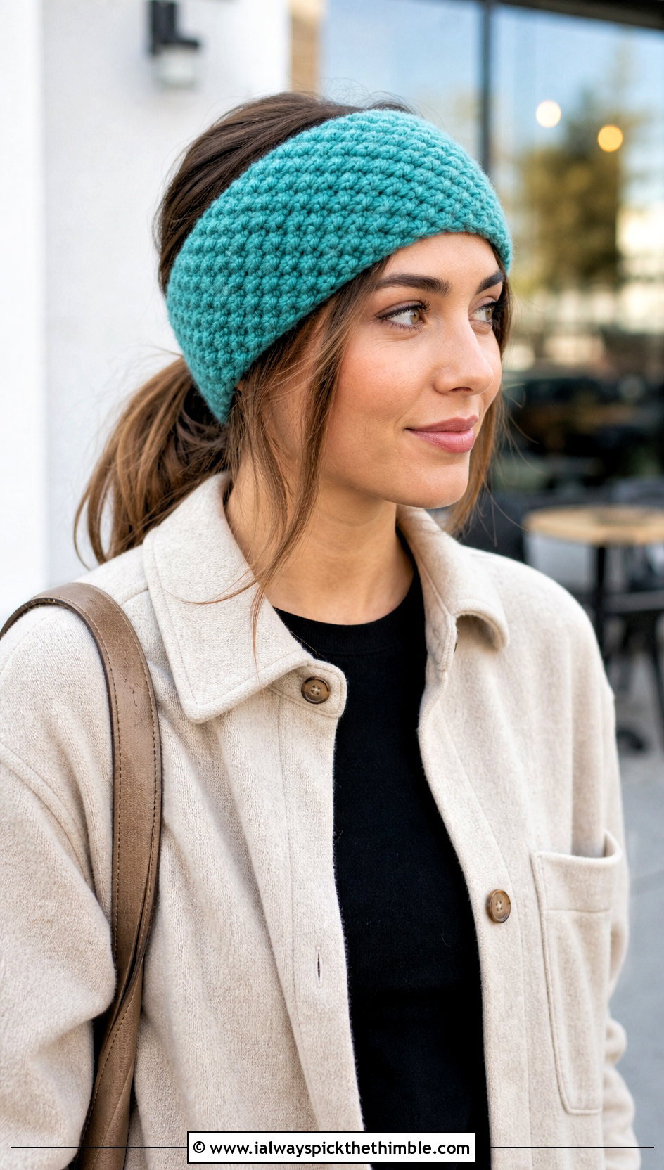 Moss Stitch Wool Ease Thick And Quick Crochet Headband With Shacket And Leggings - 15 wool ease thick and quick crochet headband outfit ideas
