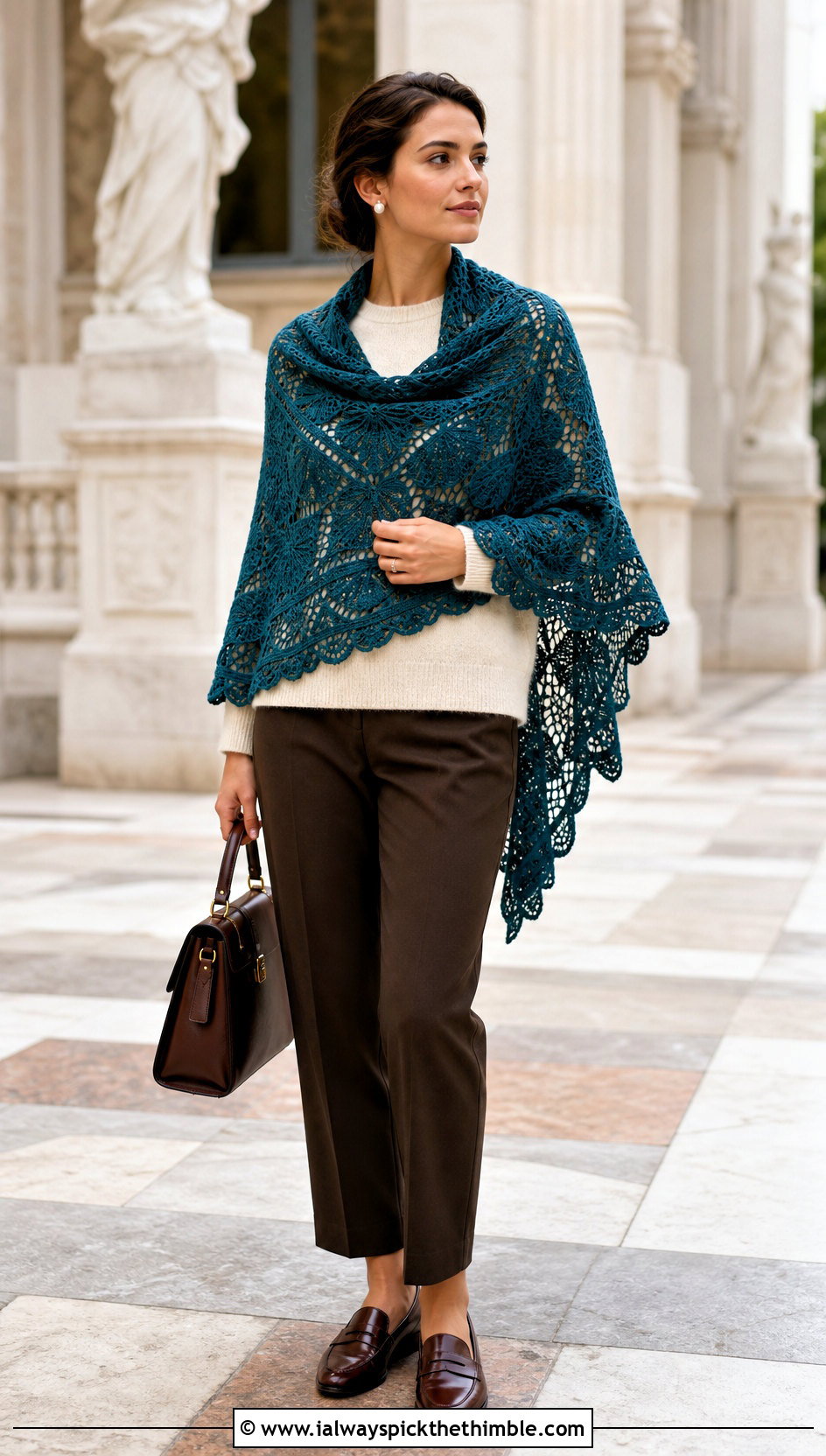 Moth Lace Crescent Shawl With Old Money Outfit - 20 Crochet Halloween Shawl outfit ideas