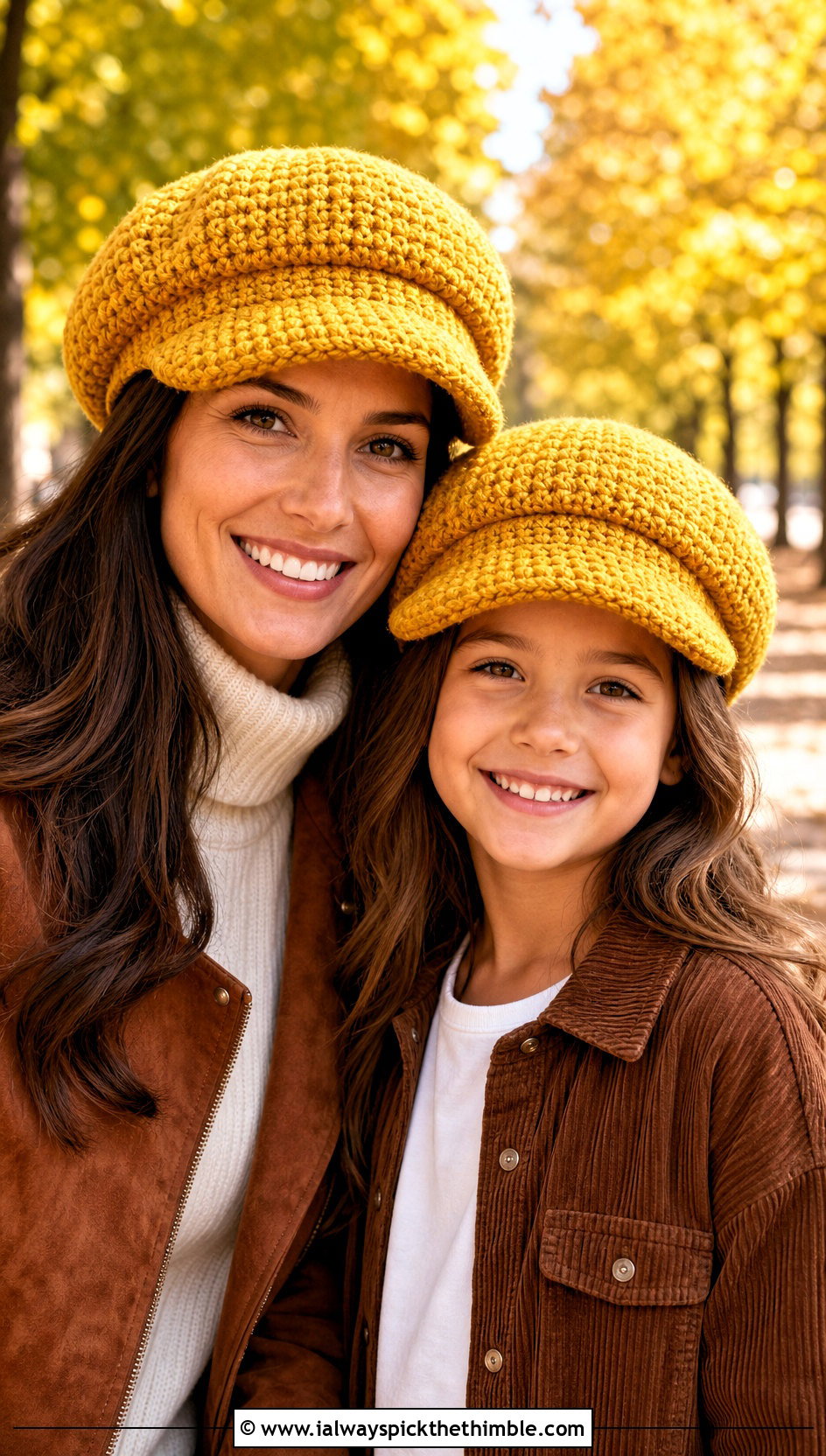 Mother Daughter Crochet Baker Boy Caps With Fall Layers - 20 Mother Daughter Crochet Hats outfit ideas