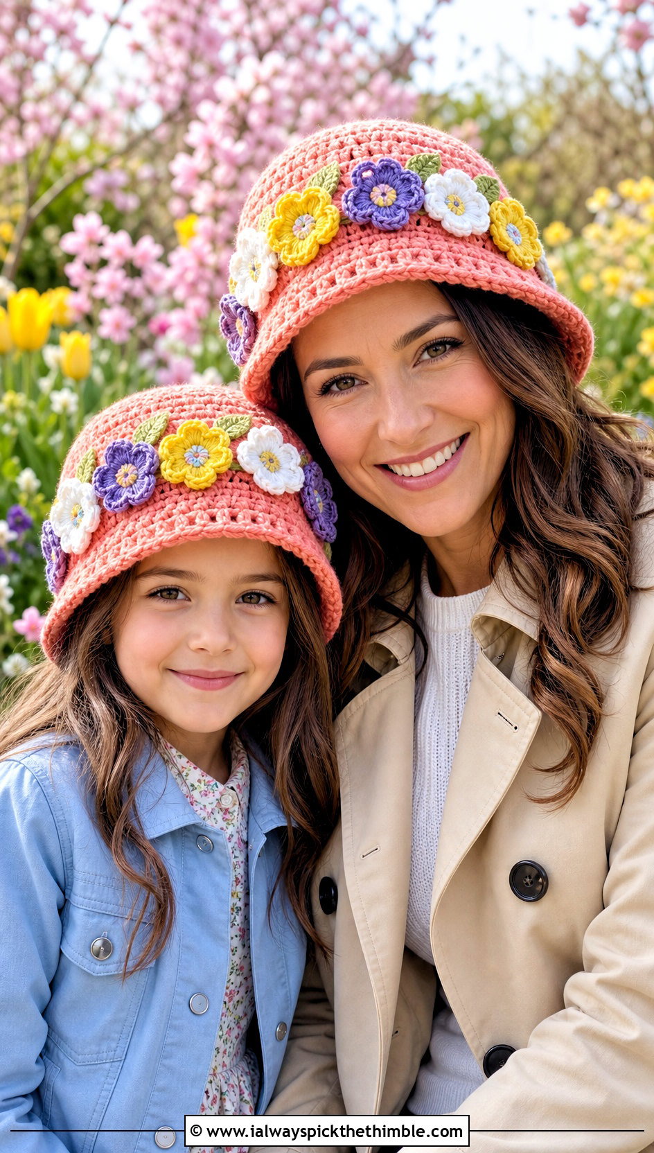 Mother Daughter Floral Applique Crochet Hats With Spring Outfits - 20 Mother Daughter Crochet Hats outfit ideas
