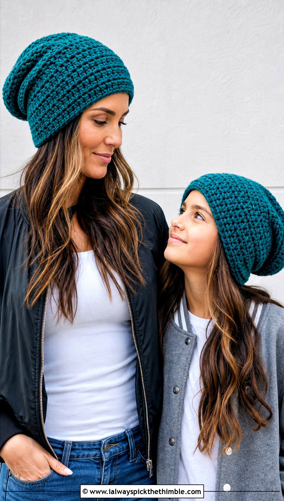 Mother Daughter Slouchy Crochet Beanies With Streetwear Outfits - 20 Mother Daughter Crochet Hats outfit ideas