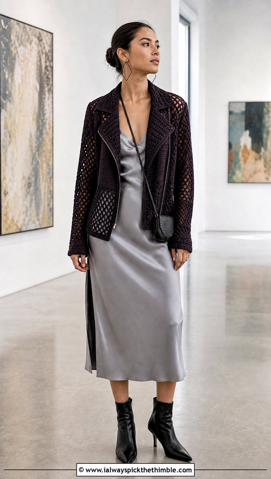 Moto Howls Crochet Jacket With Satin Dress - 20 Howls Crochet Jacket outfit ideas