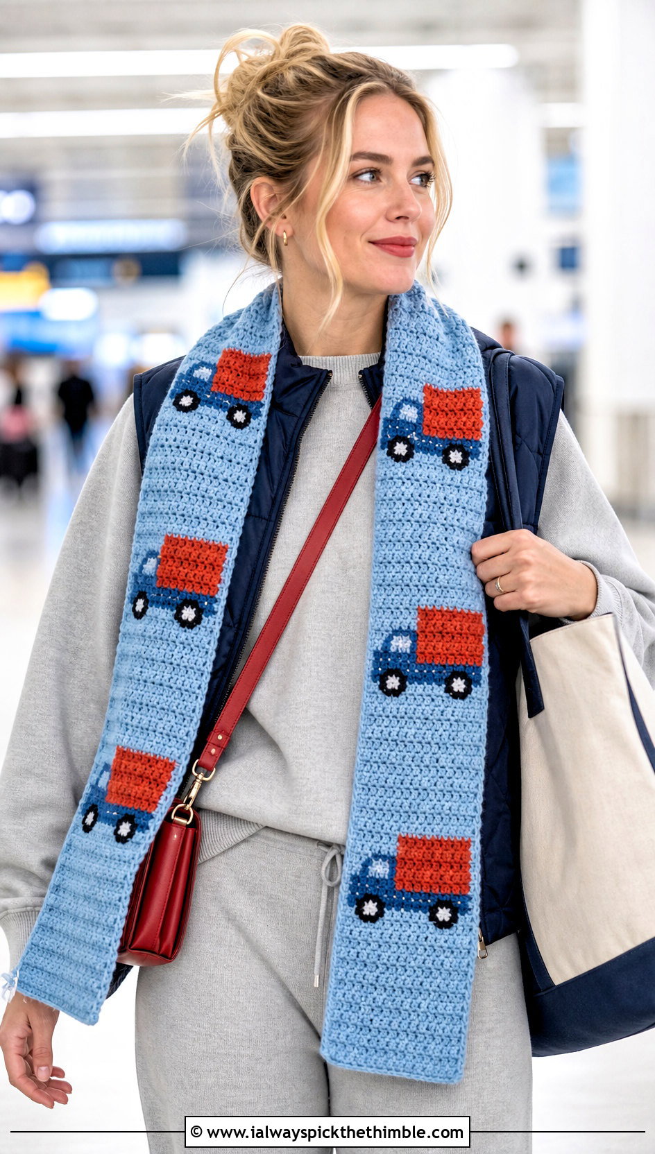 Moving Truck Crochet Scarf With Airport Outfit - 20 Crochet Truck Scarf outfit ideas