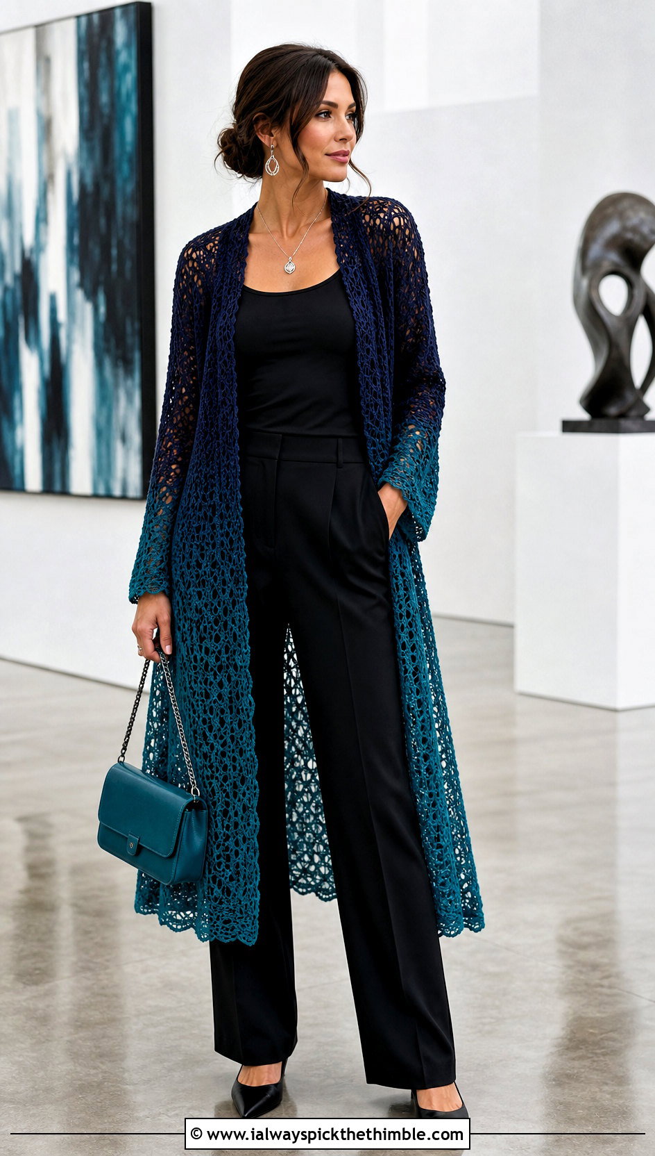 Muichiro Longline Crochet Cardigan With Monochrome Basics - 25 Demon Slayer Crochet Cardigan outfit ideas