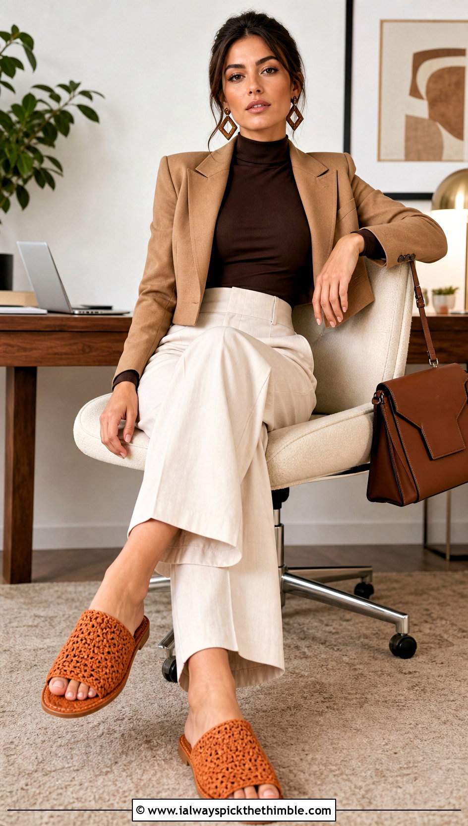 Mule Crochet Slippers With Wide Leg Trousers - 20 Quick And Easy Crochet Slippers outfit ideas