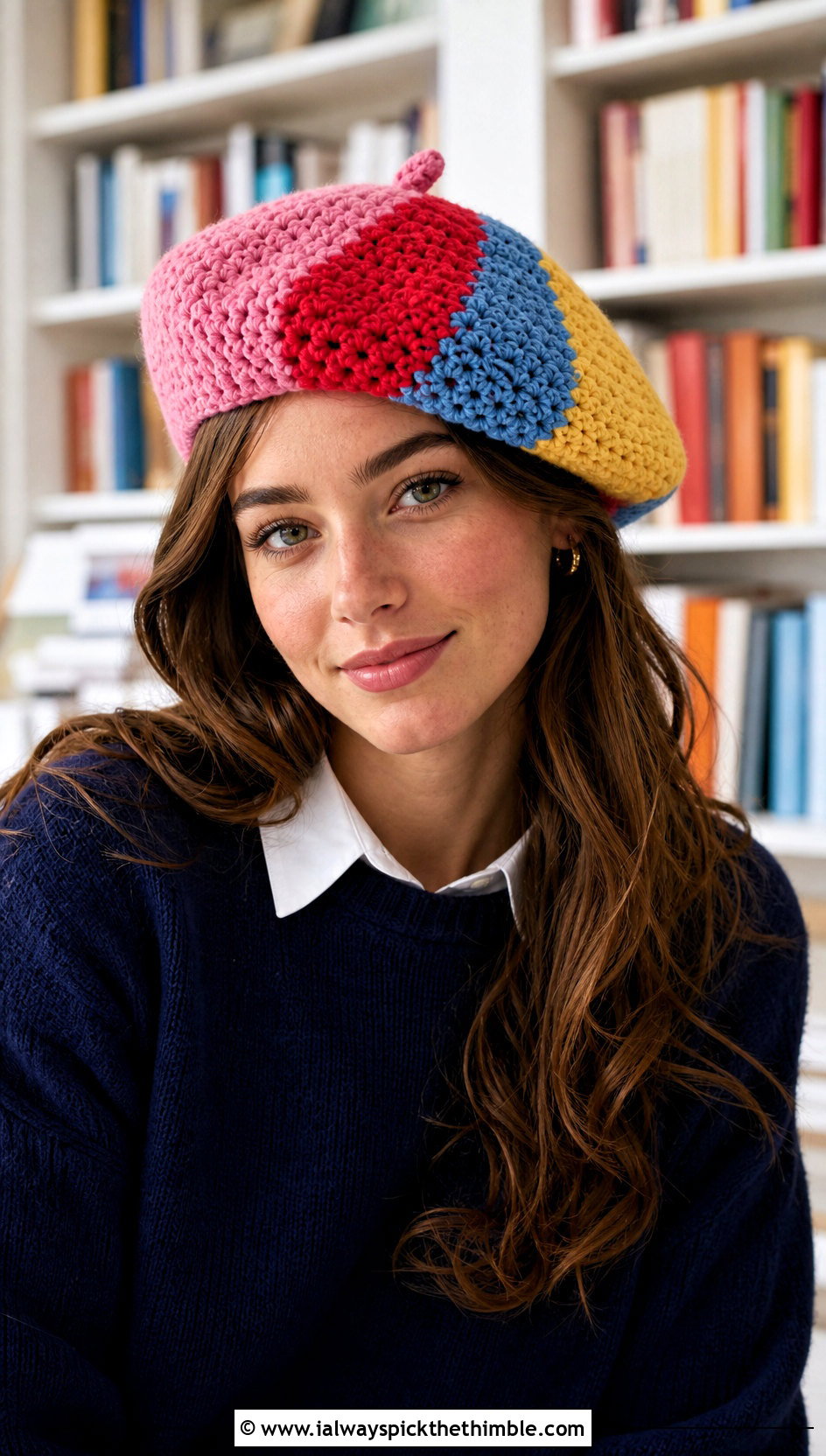Multi Color Crochet Beret With Pleated Skirt - 15 multi color crochet hat outfit ideas