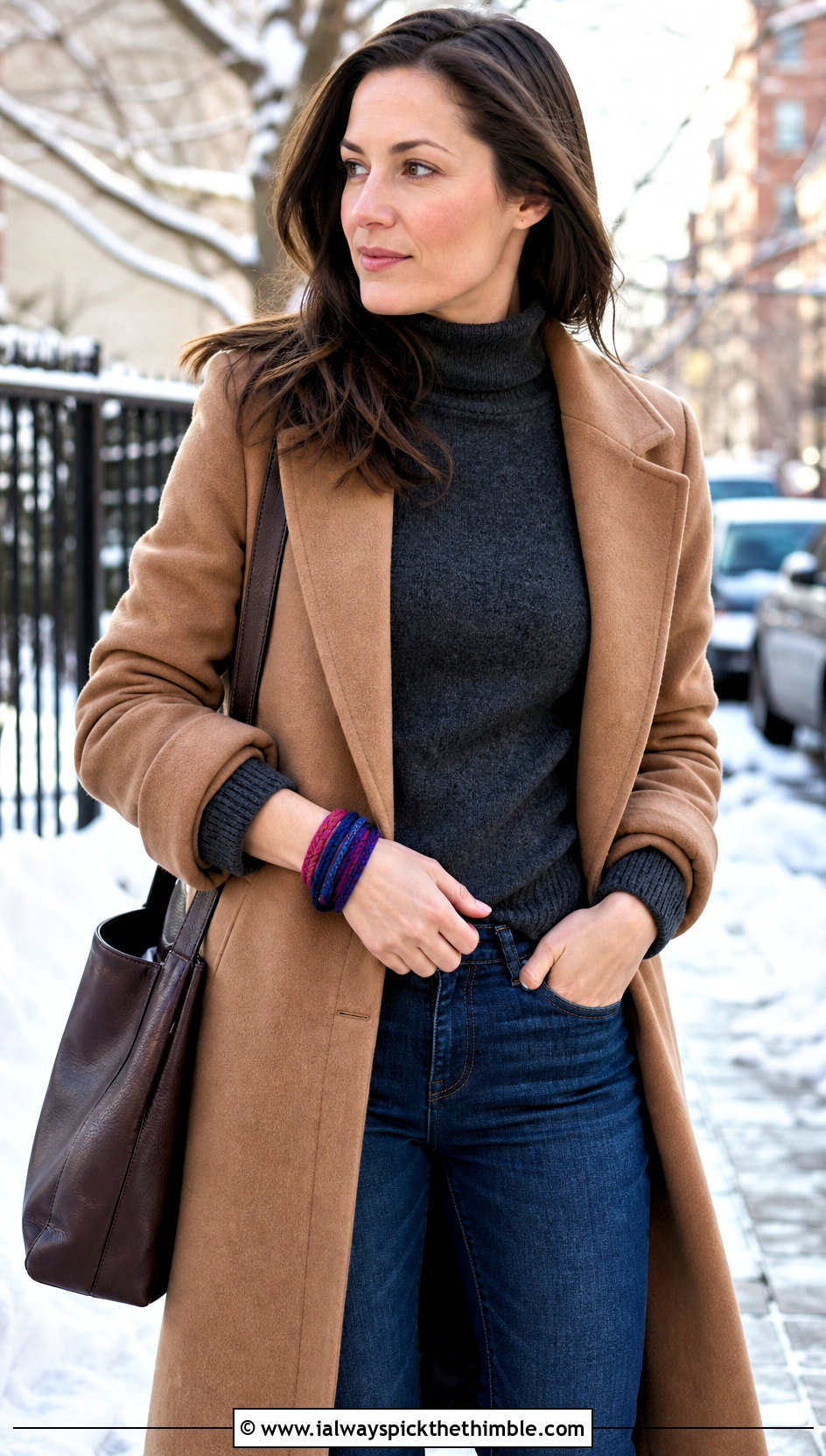 Multi Strand Crochet Wrap Bracelet With Coat And Turtleneck - 25 crochet wrap bracelet outfit ideas