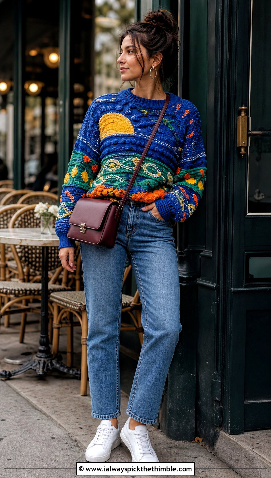 Multicolor 3D Textured Norm Thompson Crochet Sweater With Straight Jeans - 15 Norm Thompson Crochet Sweater outfit ideas