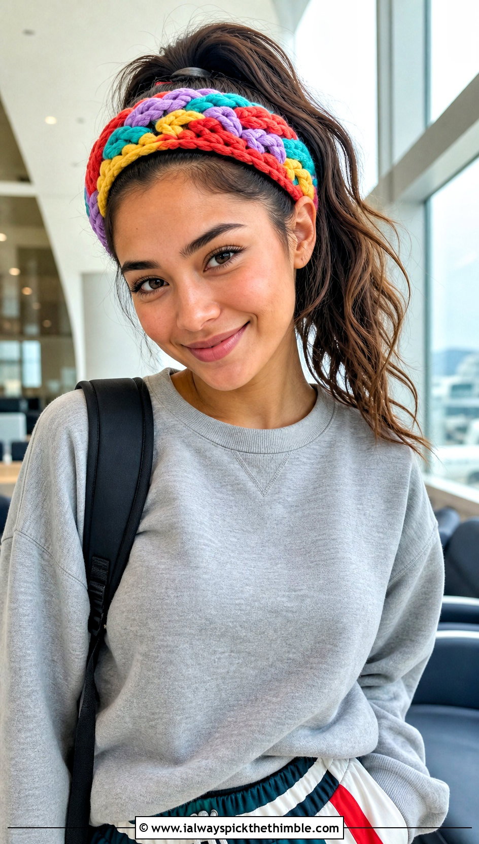 Multicolor Braided Crochet Headband With Sweatshirt And Track Pants - 20 Braided Crochet Headband outfit ideas