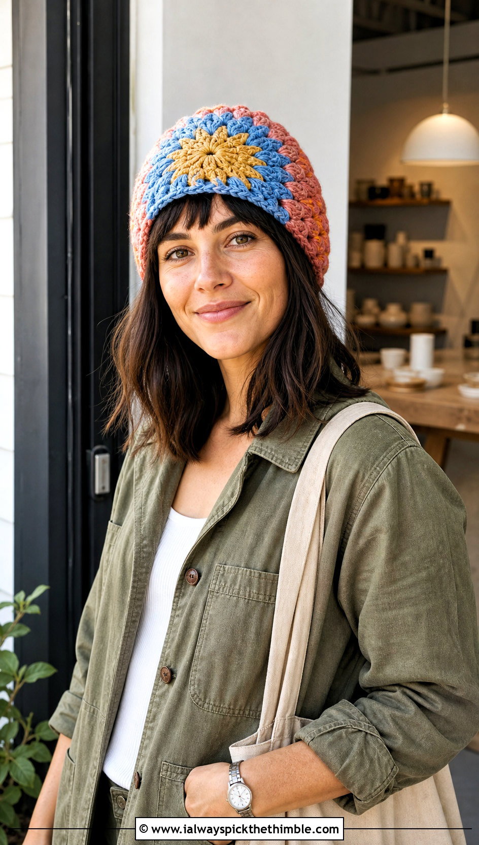 Multicolor Burst Crochet Beanie With Chore Jacket - 15 burst crochet beanie outfit ideas