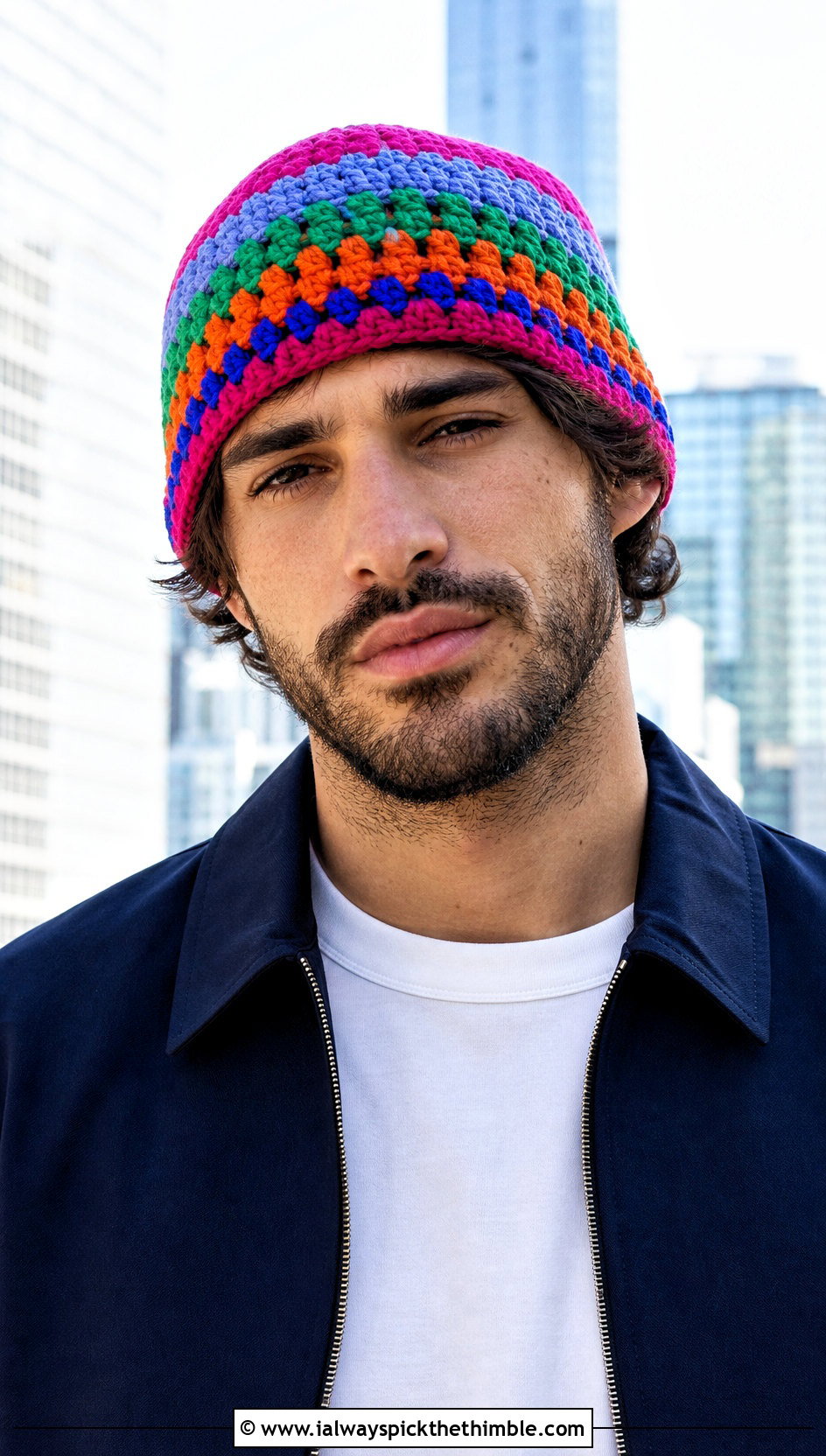 Multicolor Crochet Beanie With Minimalist Outfit - 25 men's crochet beanie outfit ideas