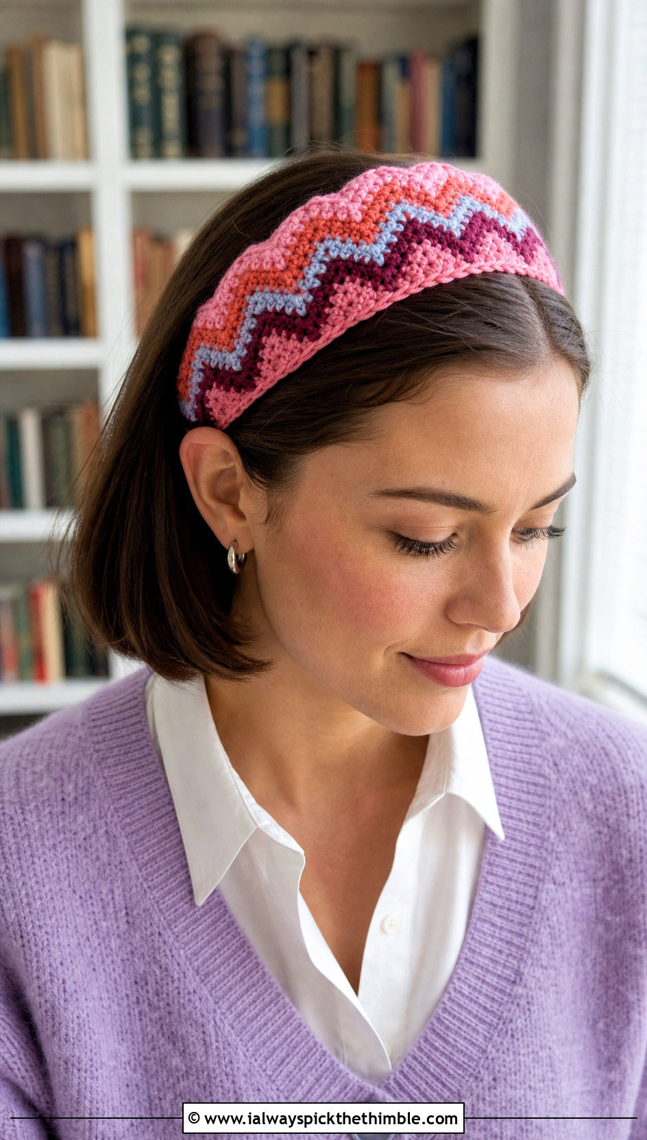 Multicolor Crochet Chevron Headband With Cardigan And Pleated Skirt - 15 Crochet Chevron Headband outfit ideas
