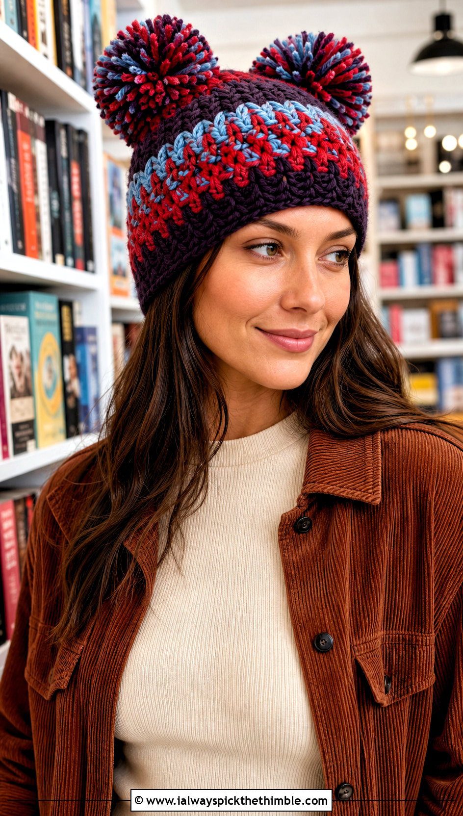 Multicolor Crochet Double Pom Pom Hat With Corduroy Outfit - 20 Crochet Hat With Two Pom Poms outfit ideas
