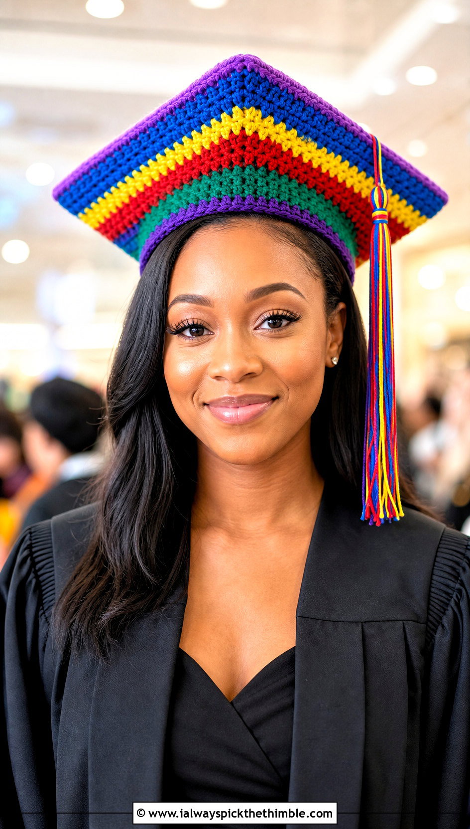Multicolor Crochet Graduation Cap With Neutral Gown Outfit - 25 crochet graduation cap outfit ideas