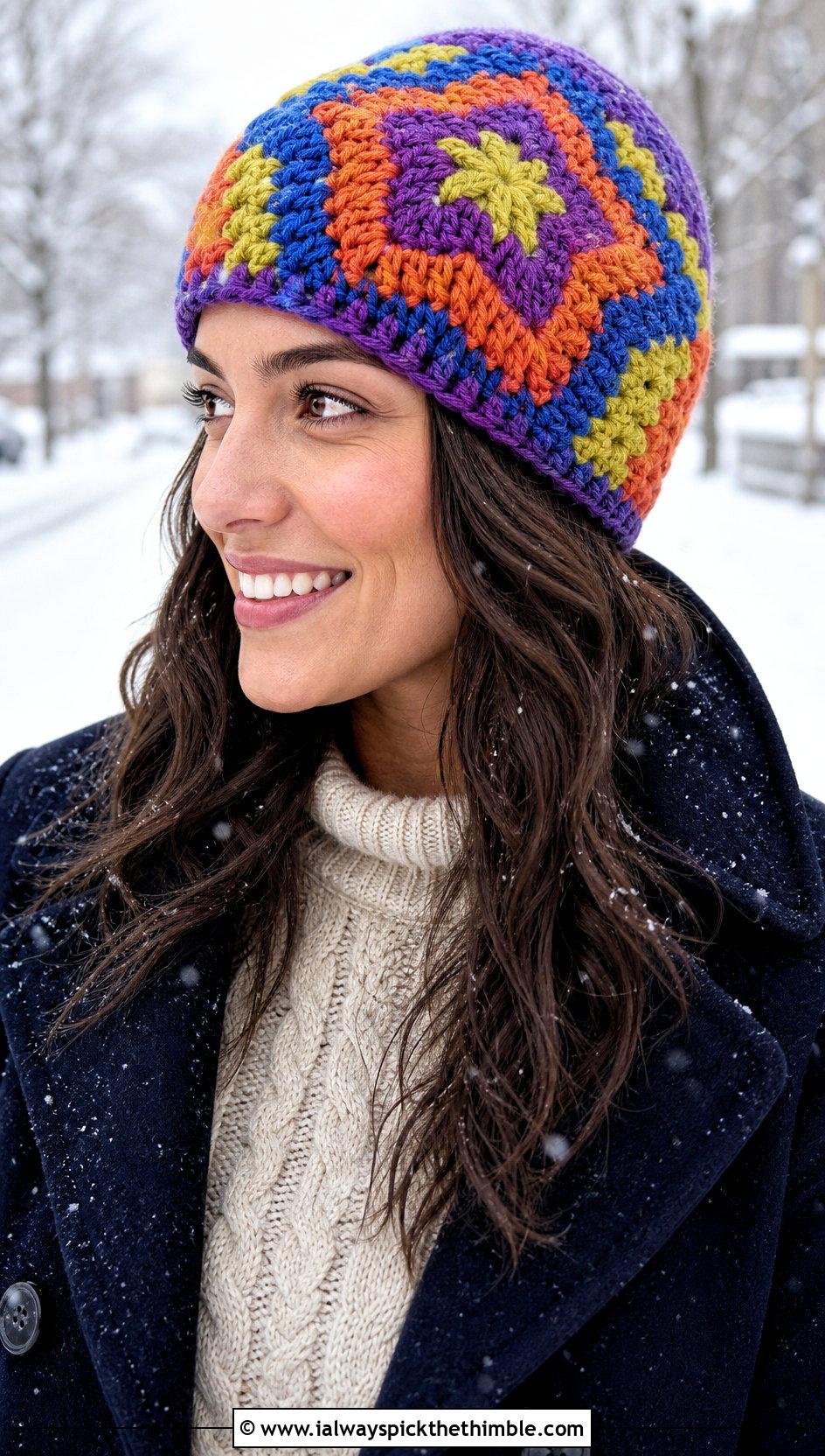 Multicolor Crochet Star Beanie With White Jeans - 25 crochet star beanie outfit ideas