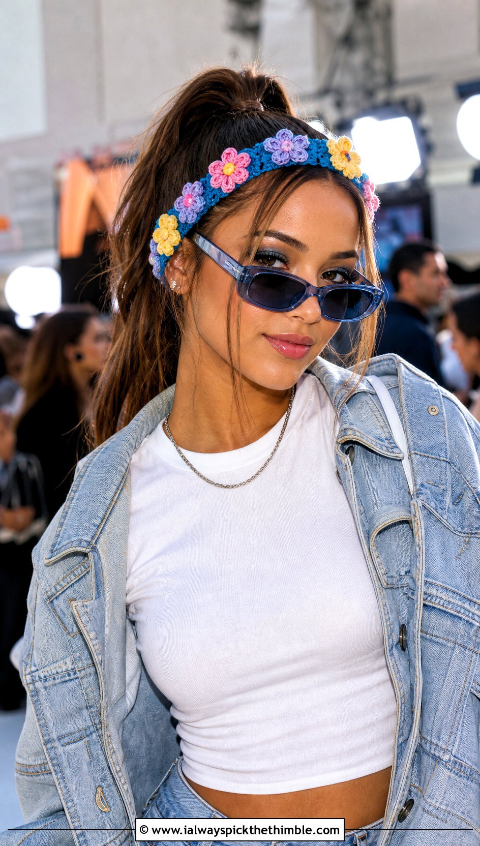 Multicolor Flower Crown Crochet Headband With Y2K Outfit - 25 crochet flower headband outfit ideas