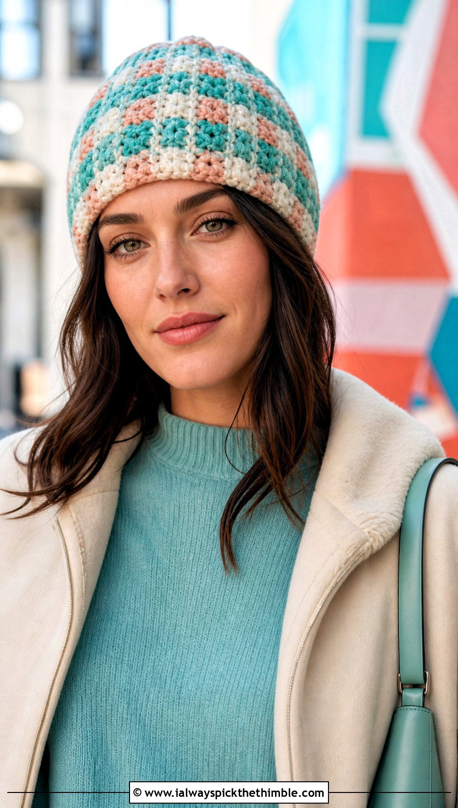 Multicolor Tartan Crochet Beanie With Satin Skirt - 15 Plaid Crochet Beanie outfit ideas