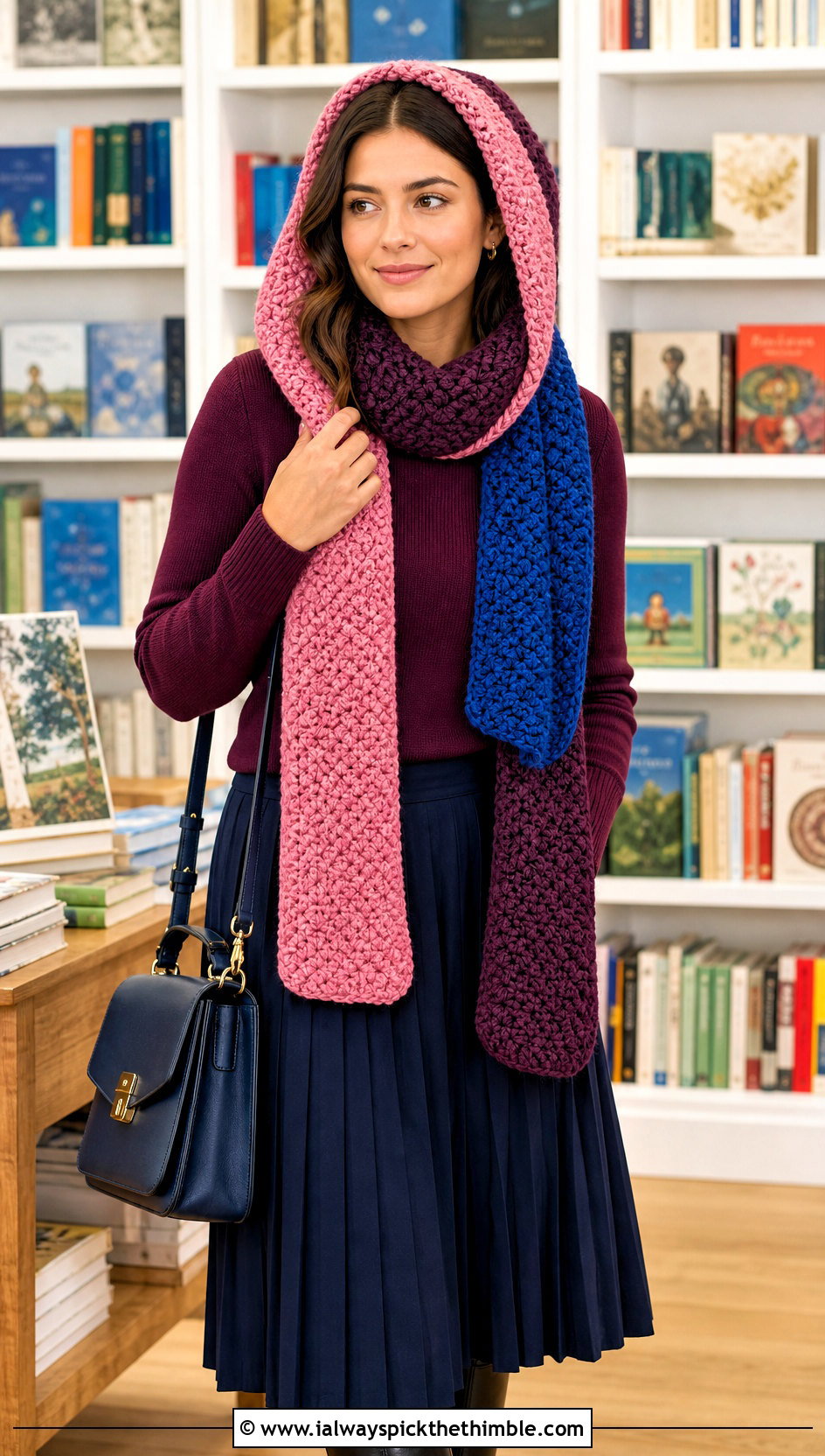 Multicolor Woodland Hooded Crochet Scarf With Pleated Skirt - 15 Woodland Hooded Crochet Scarf outfit ideas