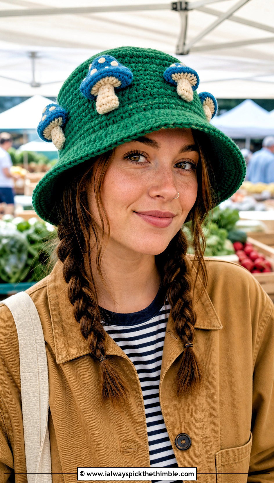 Mushroom Applique Crochet Bucket Hat With Chore Jacket - 15 Mushroom Crochet Bucket Hat outfit ideas