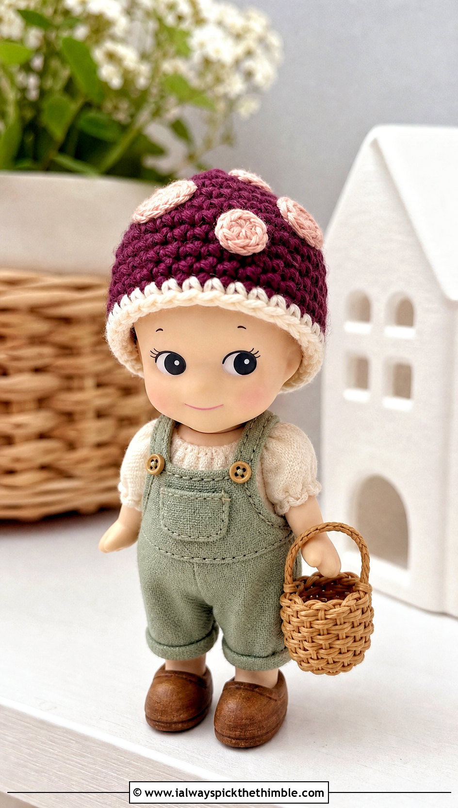 Mushroom Cap Sonny Angel Crochet Hat With Cottage Overalls - 20 sonny angel crochet hat outfit ideas