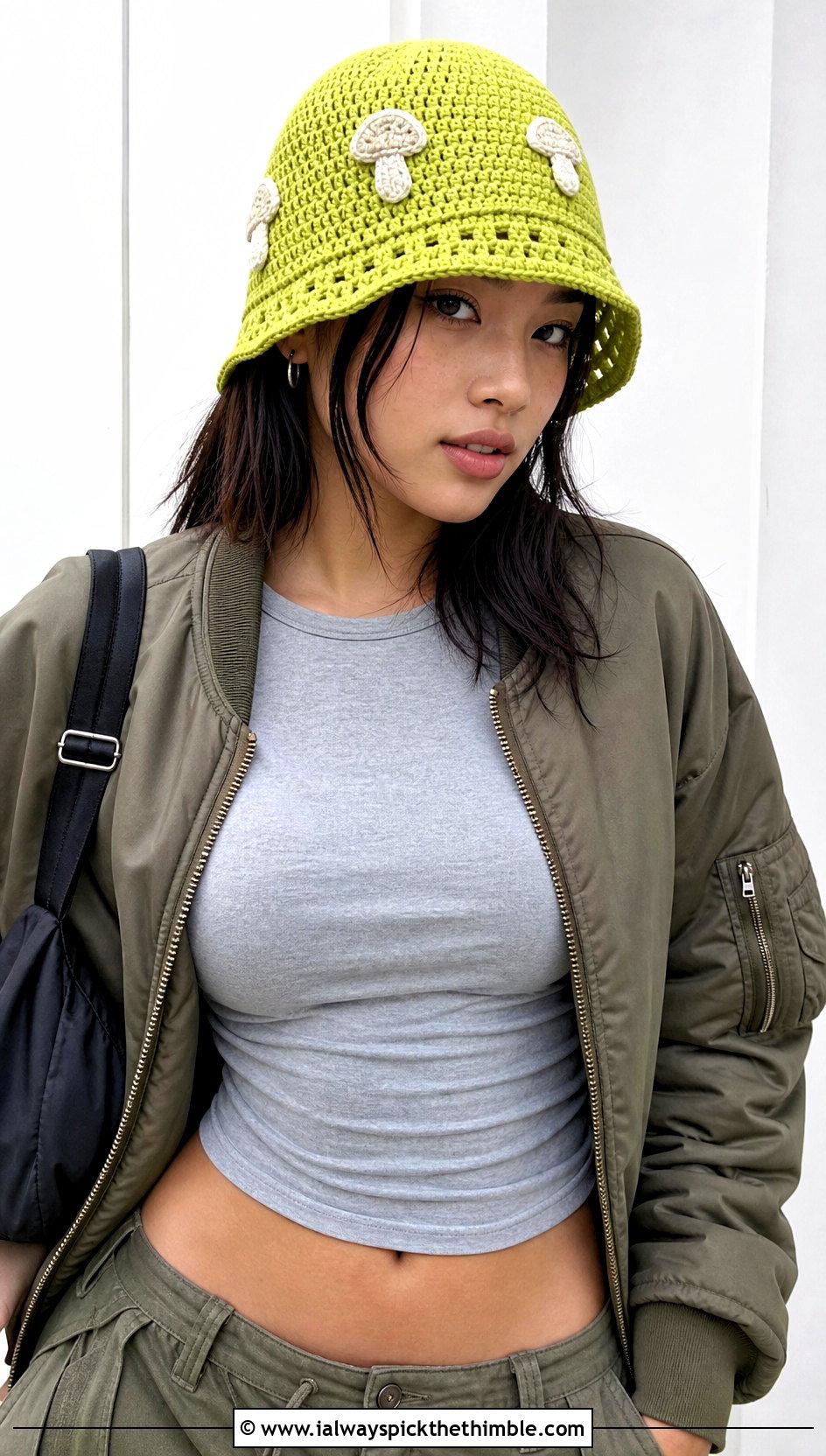 Mushroom Crochet Bucket Hat With Cargo Pants - 20 mushroom crochet hat outfit ideas