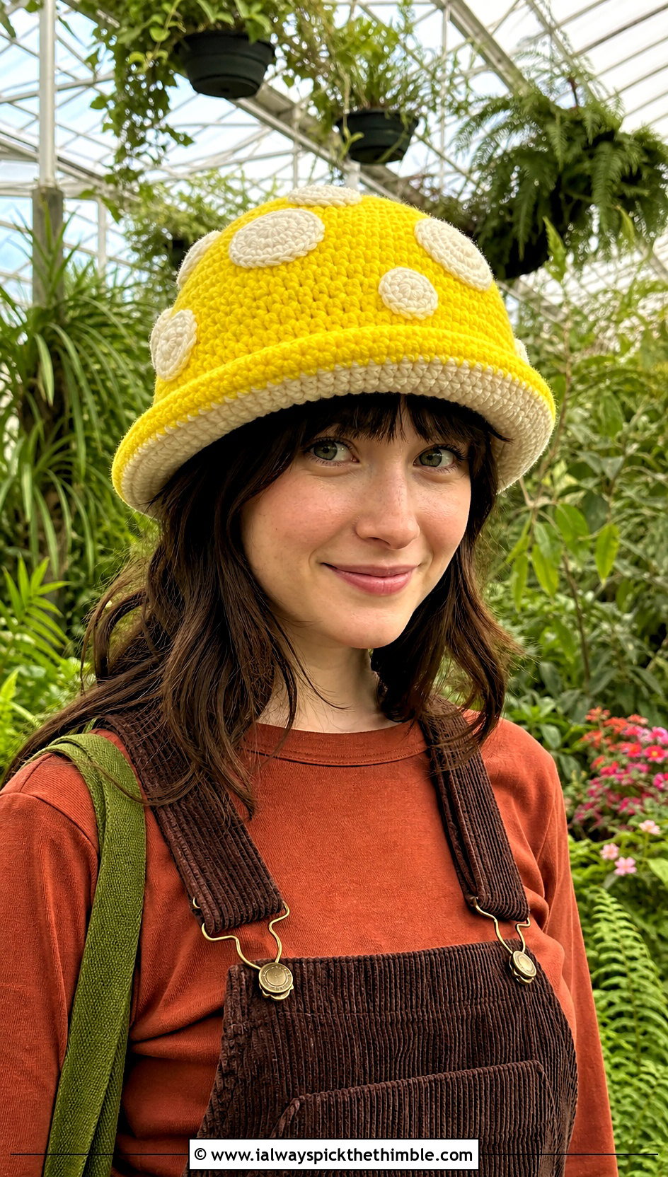 Mushroom Crochet Hat With Corduroy Overalls - 20 Kawaii Crochet Hat outfit ideas