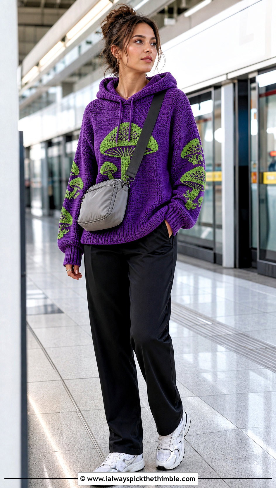 Mushroom Crochet Hoodie Sweater With Track Pants - 20 mushroom crochet sweater outfit ideas