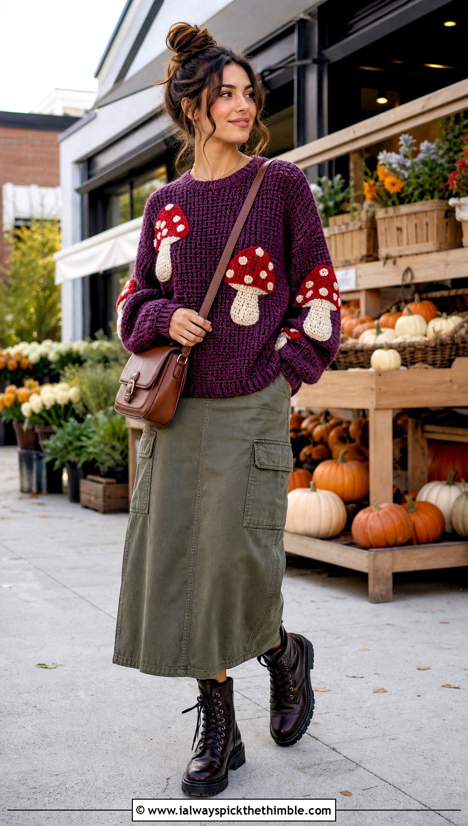Mushroom Crochet Pullover With Cargo Skirt - 20 Funny Crochet Clothes and outfit ideas