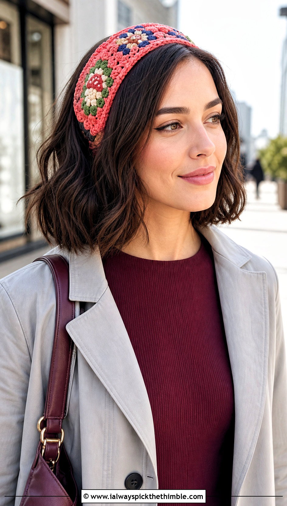 Mushroom Granny Square Headband With Knit Midi Dress - 15 Crochet Mushroom Head Scarf outfit ideas