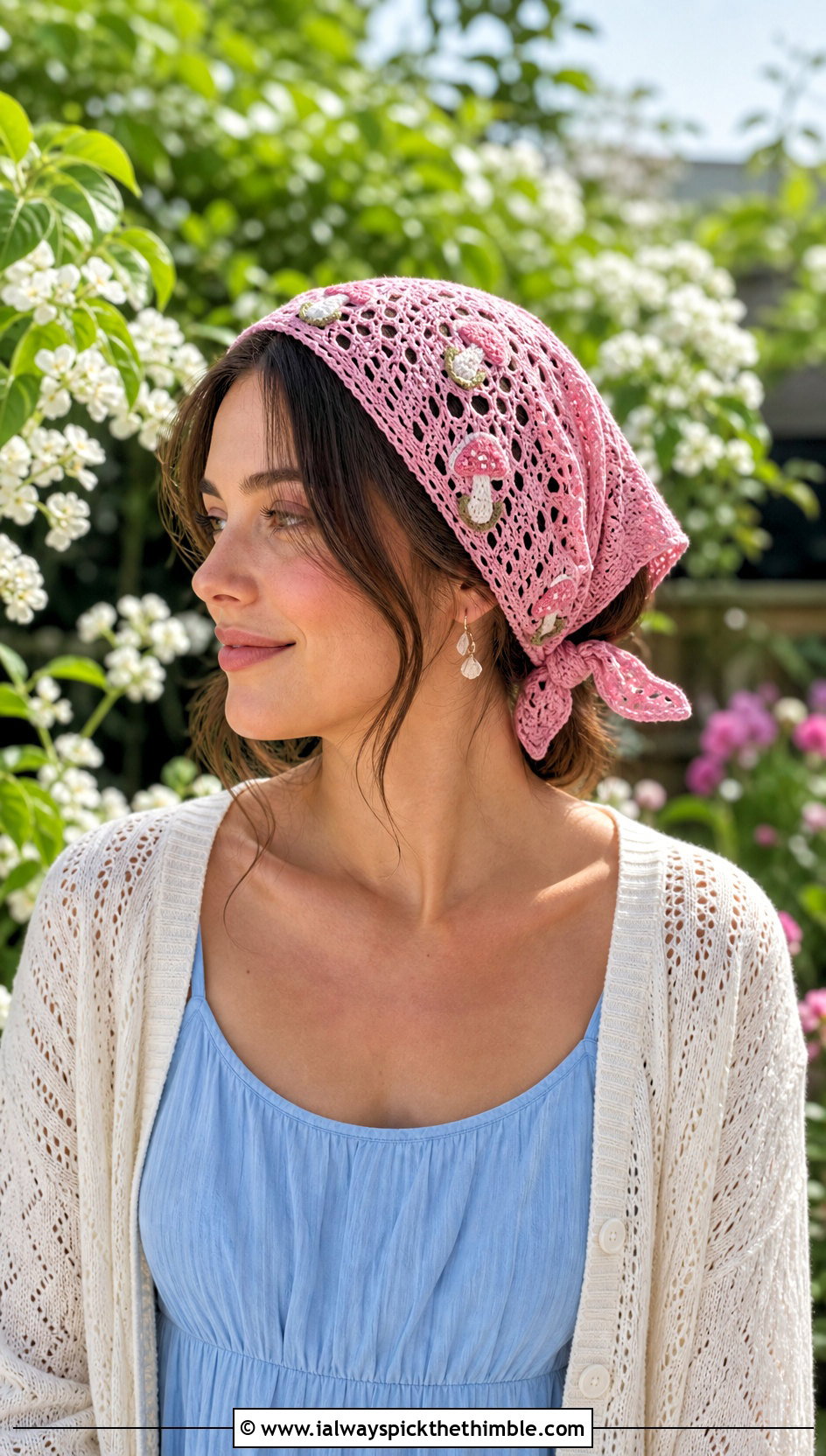 Mushroom Lace Kerchief Headband With Midi Dress - 20 mushroom crochet headband outfit ideas