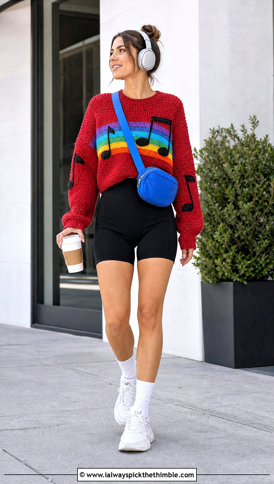 Music Note Crochet Mabel Pines Sweater With Bike Shorts - 20 crochet mabel pines sweater outfit ideas