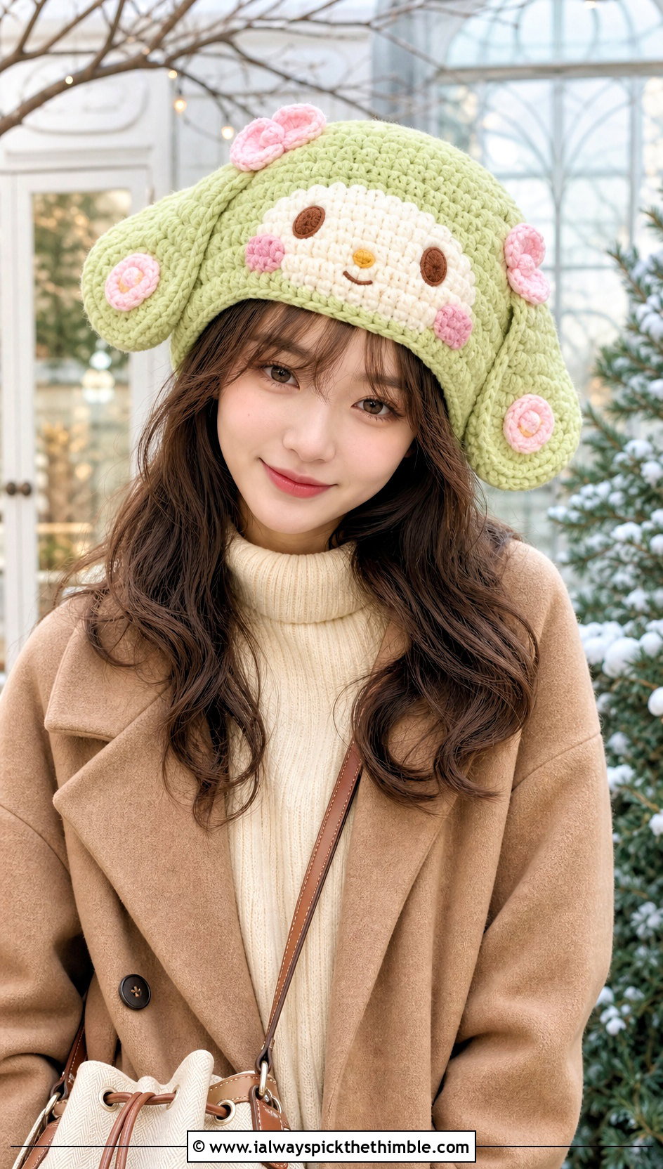 My Sweet Piano Sheep Ear Crochet Beanie With Sweater Dress - 20 sanrio crochet beanie outfit ideas