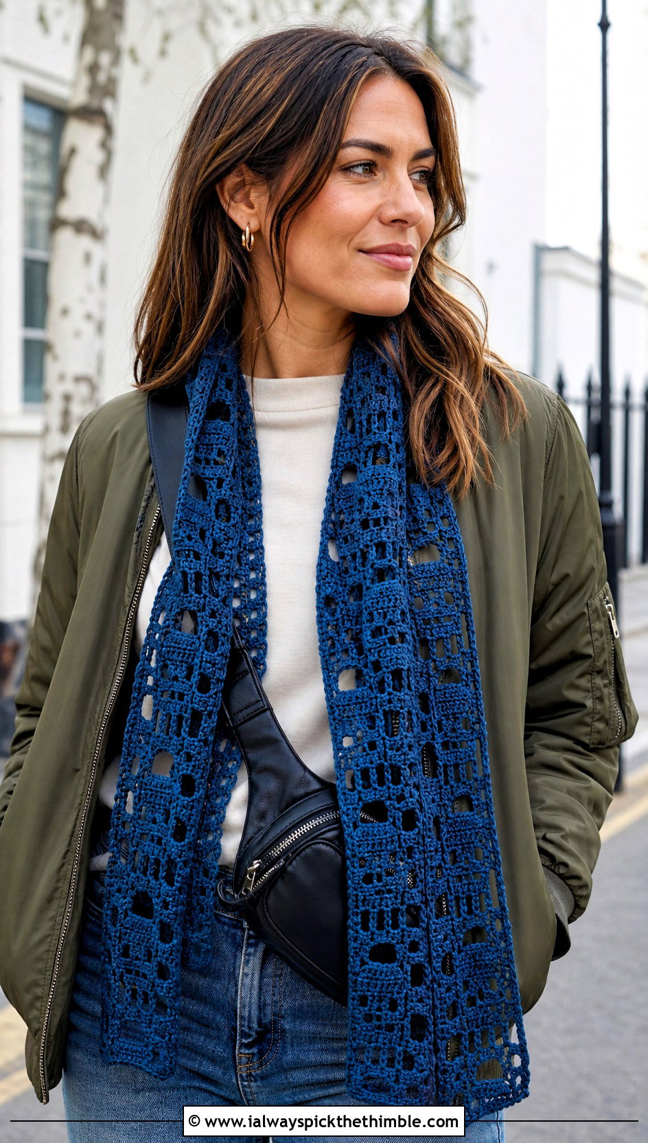 Narrow Lost Souls Scarf With Bomber Jacket - 25 crochet lost souls shawl outfit ideas