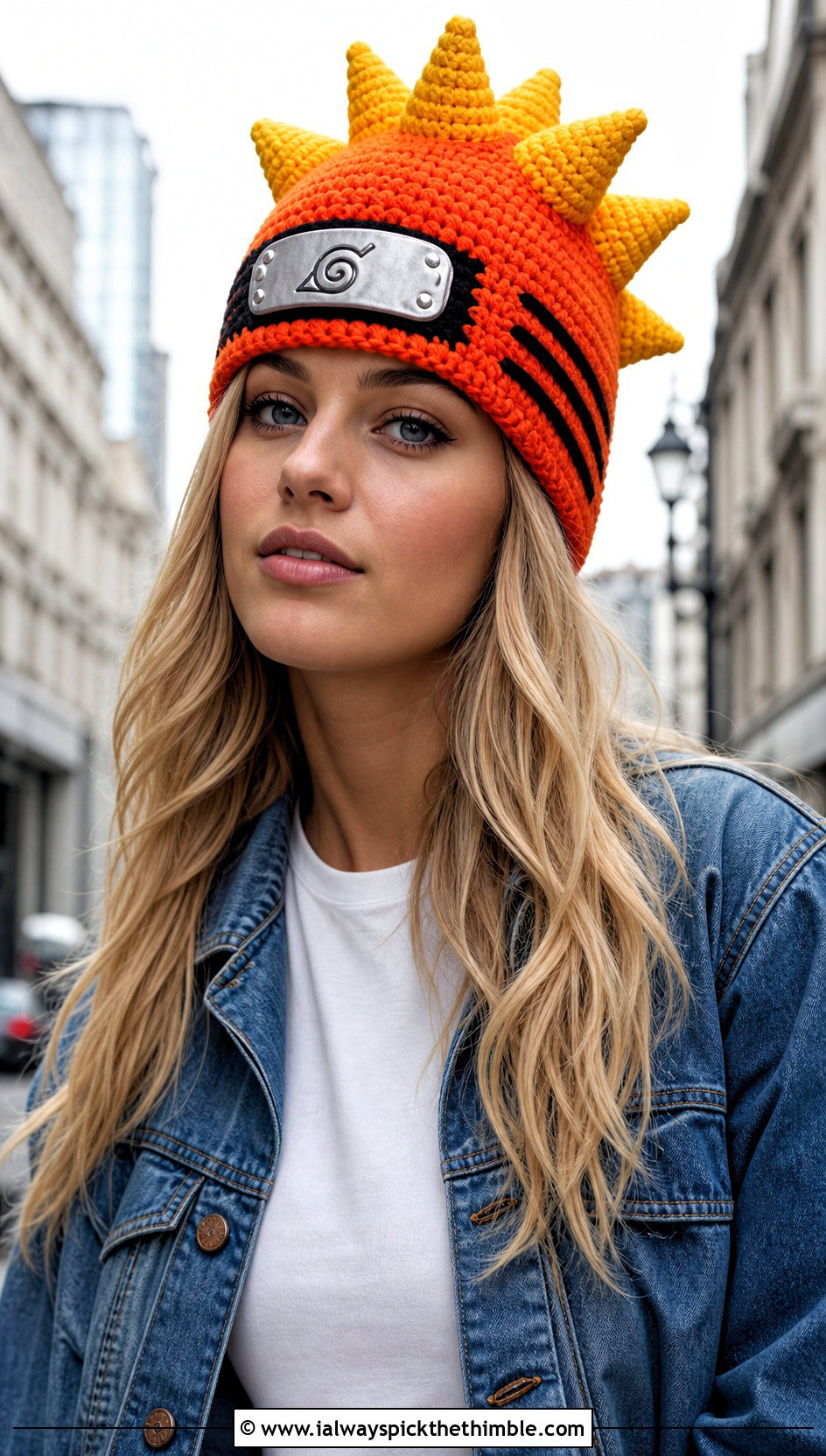 Naruto Face Beanie With Denim Jacket - 20 naruto crochet hat outfit ideas