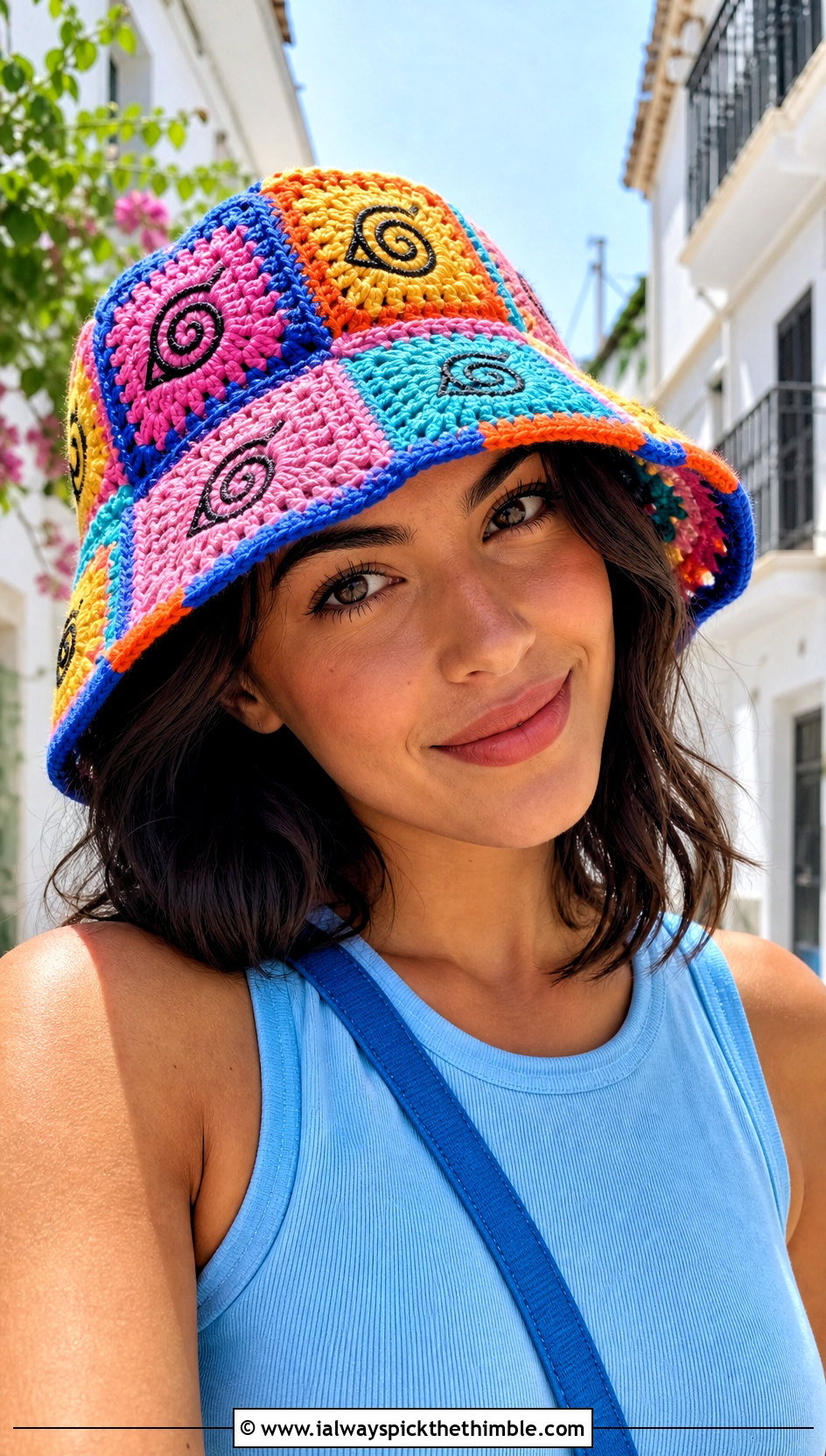 Naruto Granny Square Bucket Hat With White Jeans - 20 naruto crochet hat outfit ideas